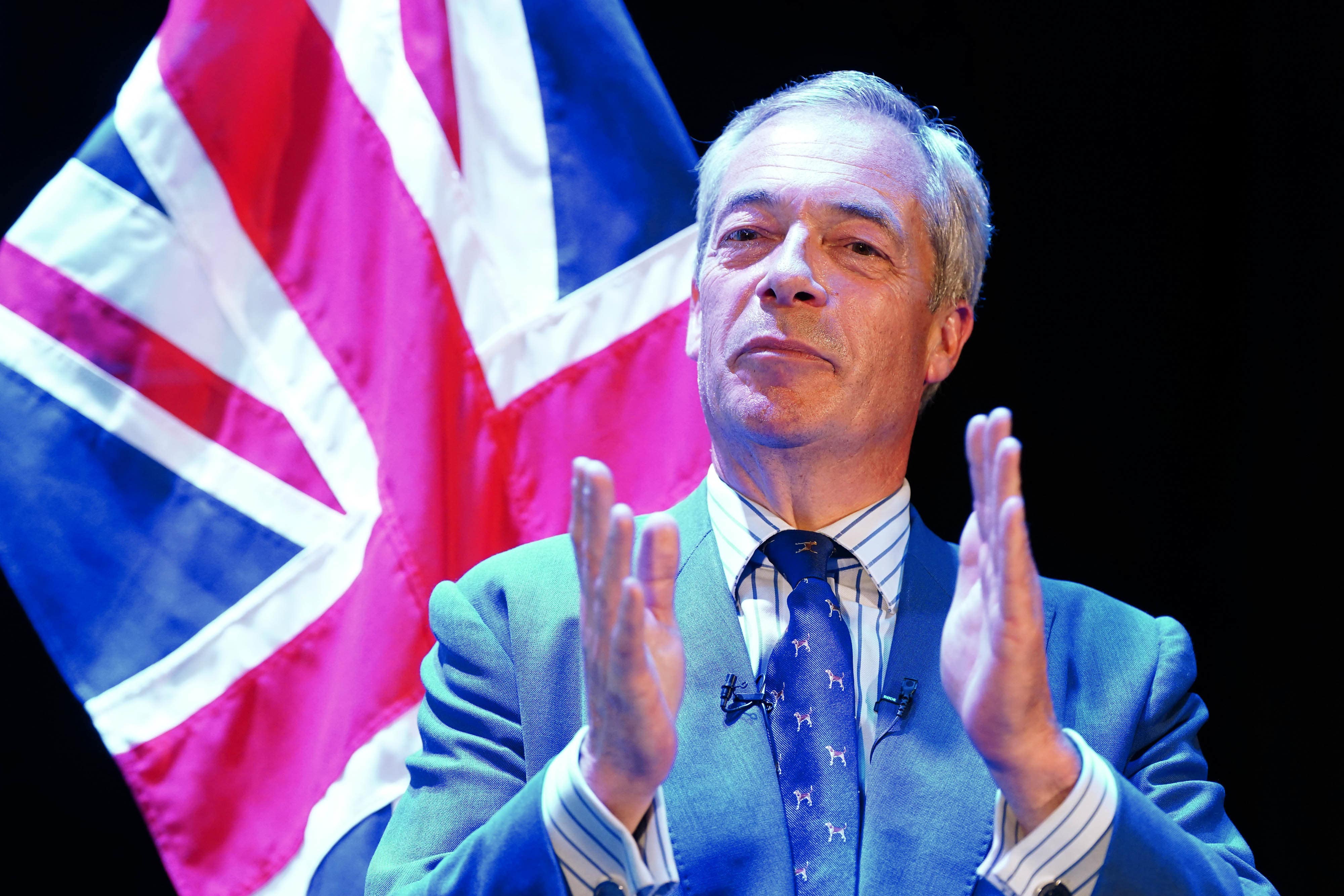 Reform UK leader Nigel Farage speaking at Princes Theatre in Clacton (Ian West/PA)