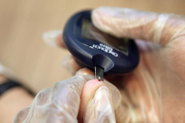 <p>A finger being pricked for a blood test for diabetes
</p>