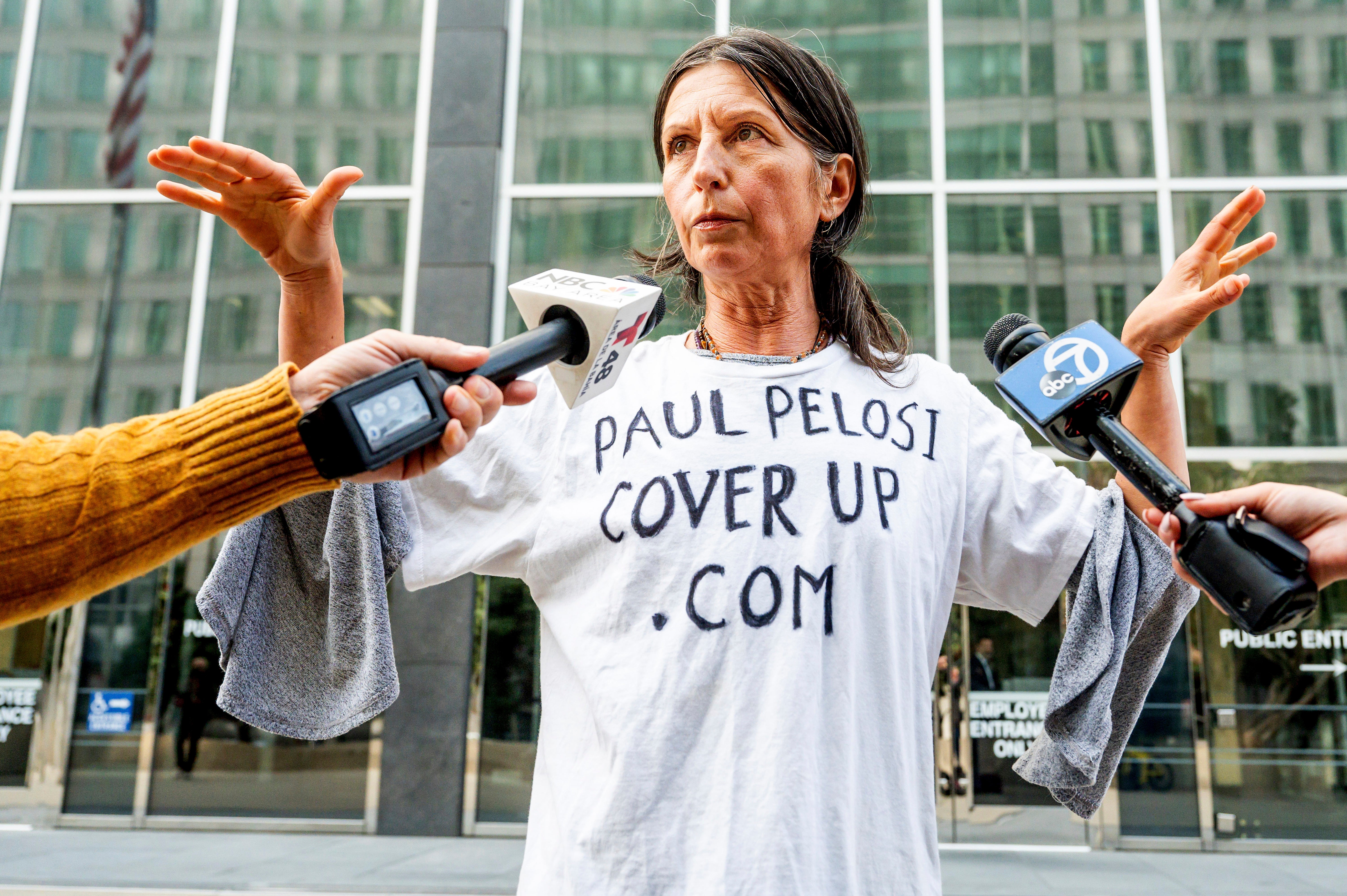 Gypsy Taub, who has two children with David DePape, pictured outside his federal trial in November