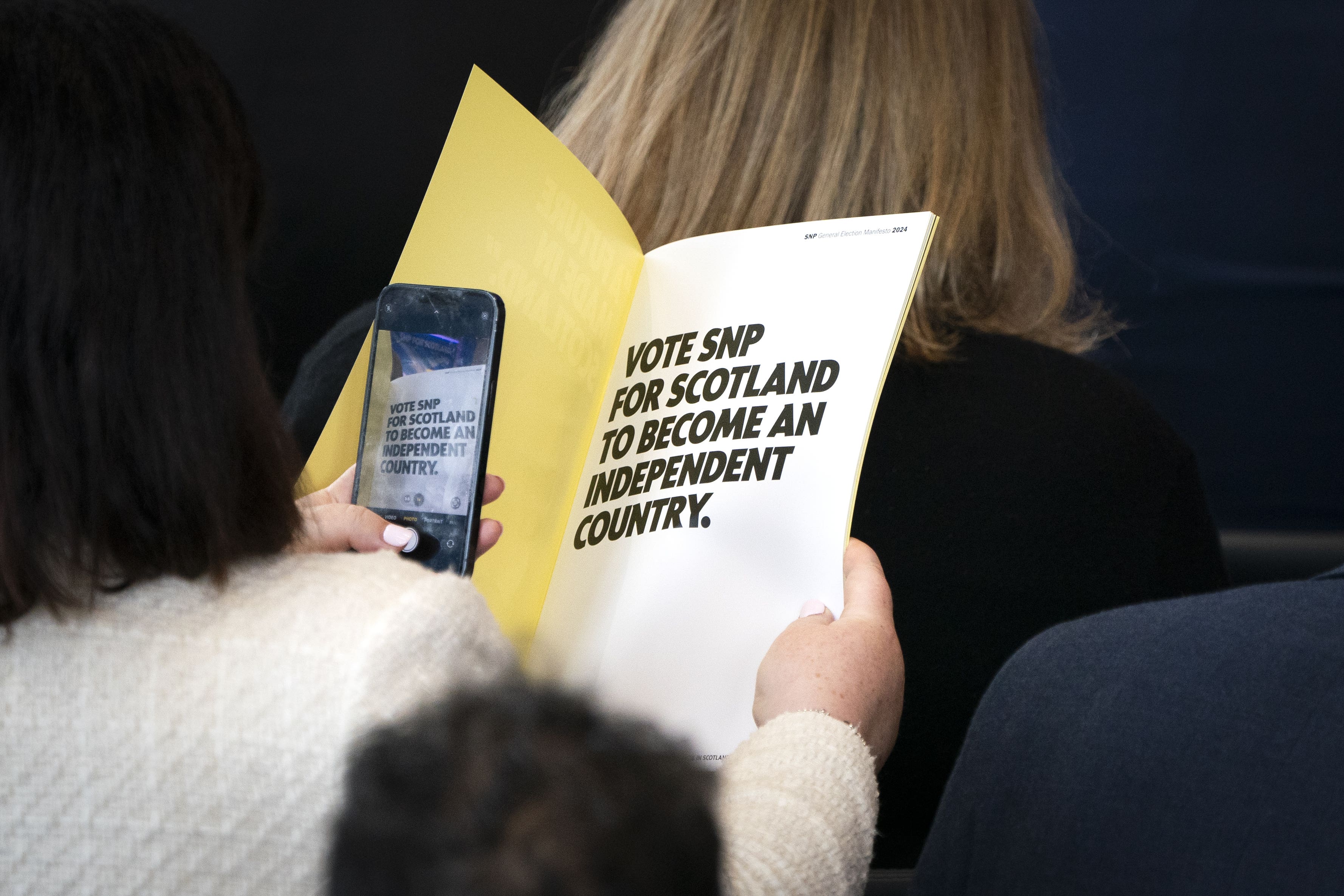 The push for independence is on the first page of the SNP manifesto (Jane Barlow/PA)