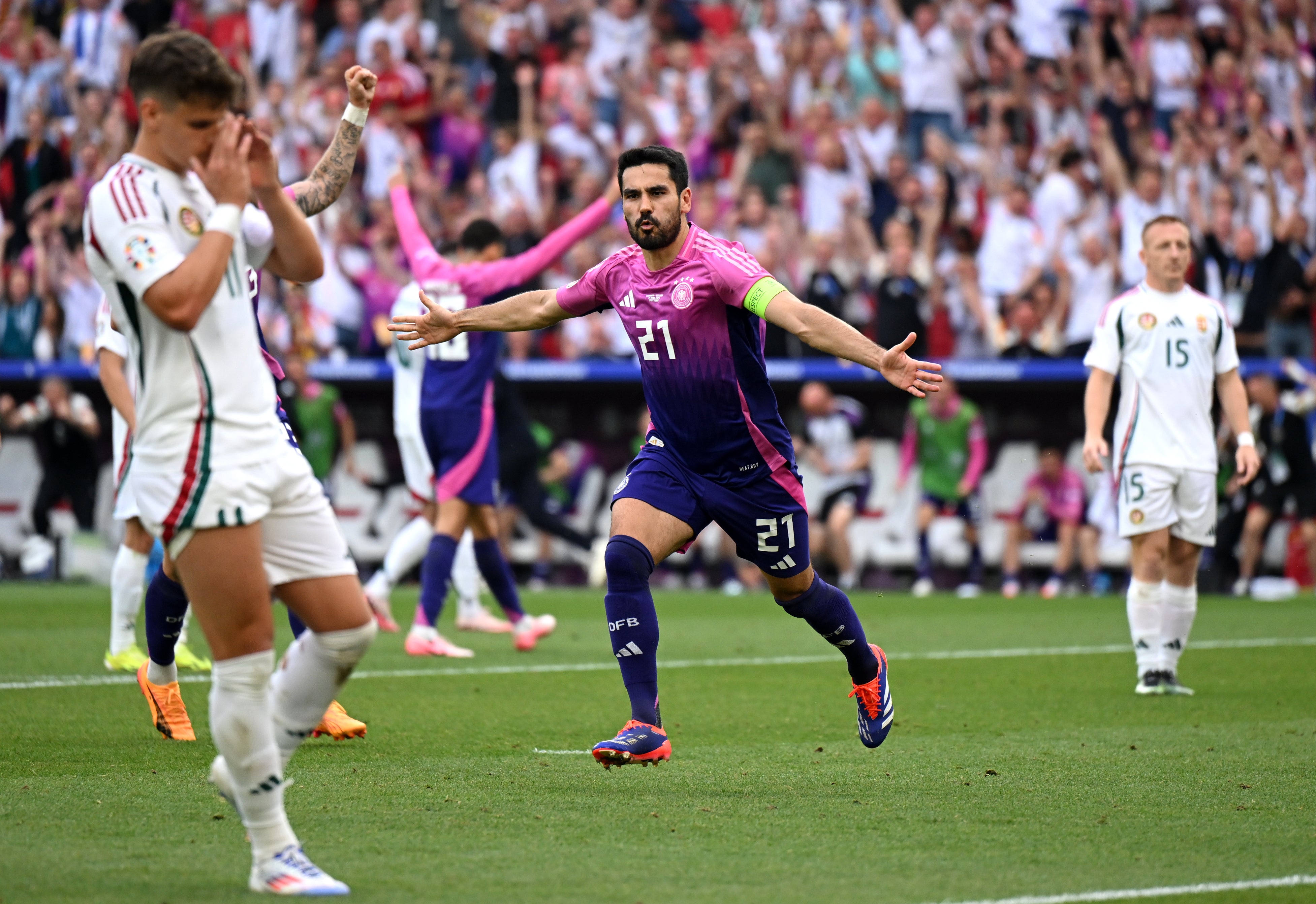 Ilkay Gundogan celebrates after scoring Germany’s second goal