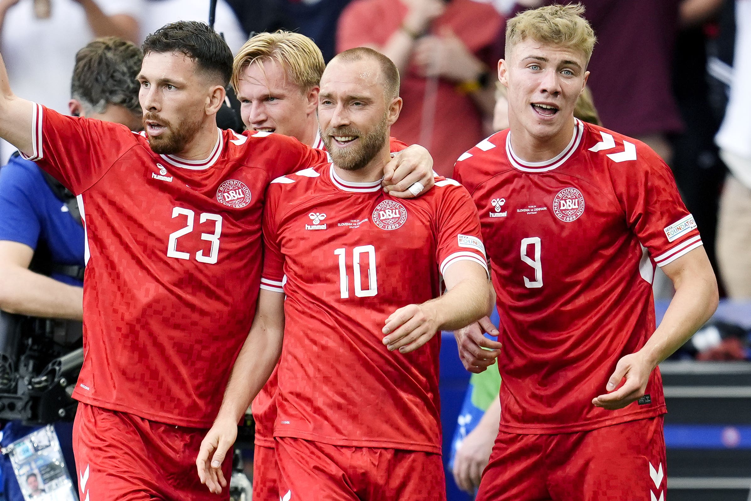 Christian Eriksen (centre) scored Denmark’s first goal of Euro 2024 (Nick Potts/PA)