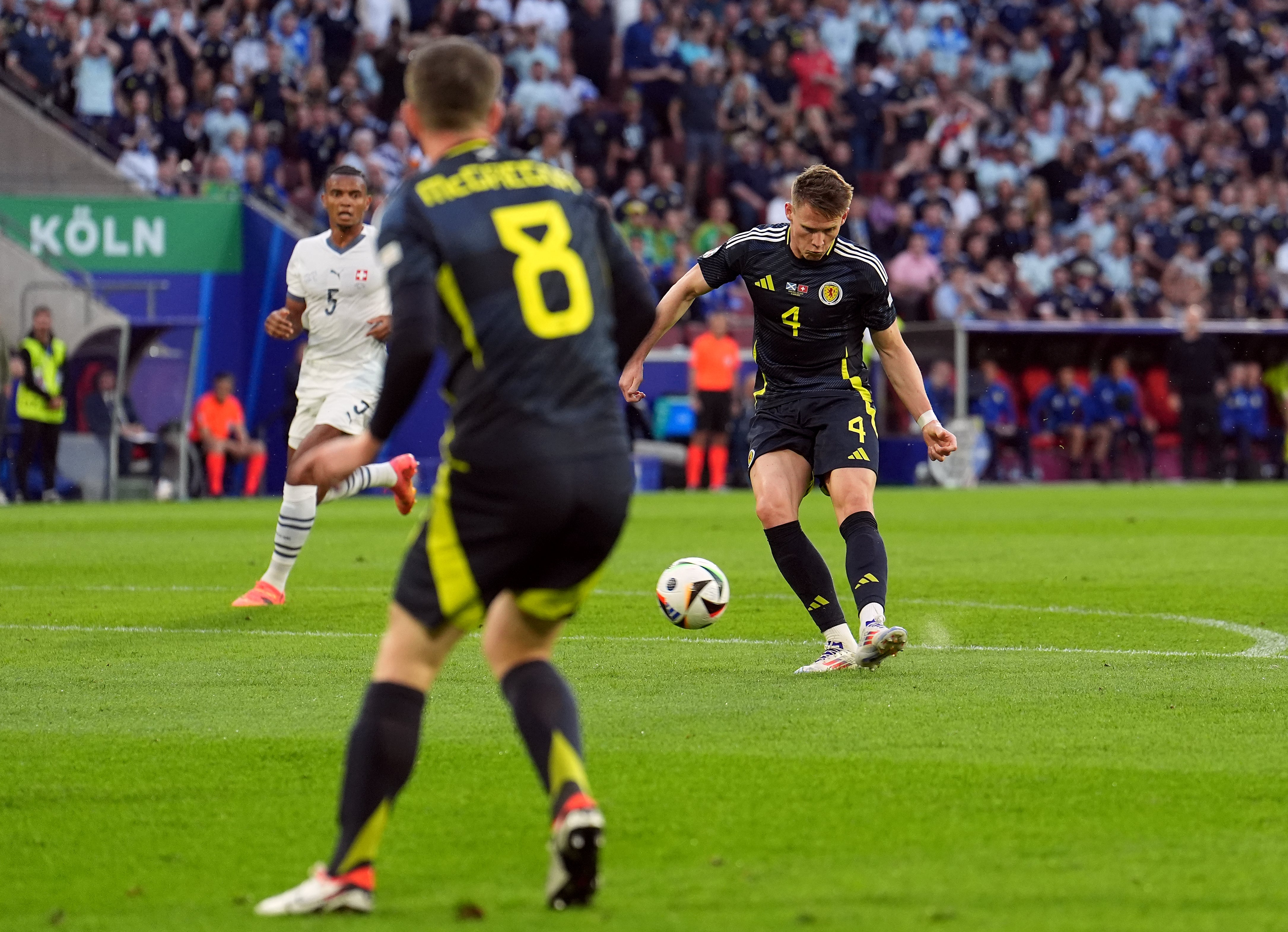 Scott McTominay shoots to score Scotland’s goal