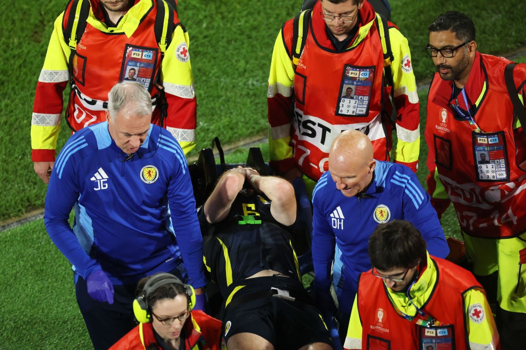 Tierney left on a stretcher during the 1-1 draw against Switzerland