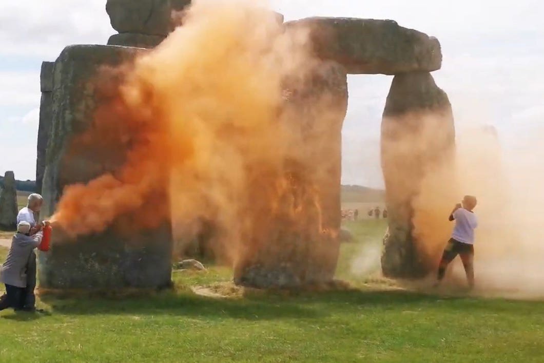 The march came after Just Stop Oil protesters sprayed an orange substance on Stonehenge (Just Stop Oil/PA)