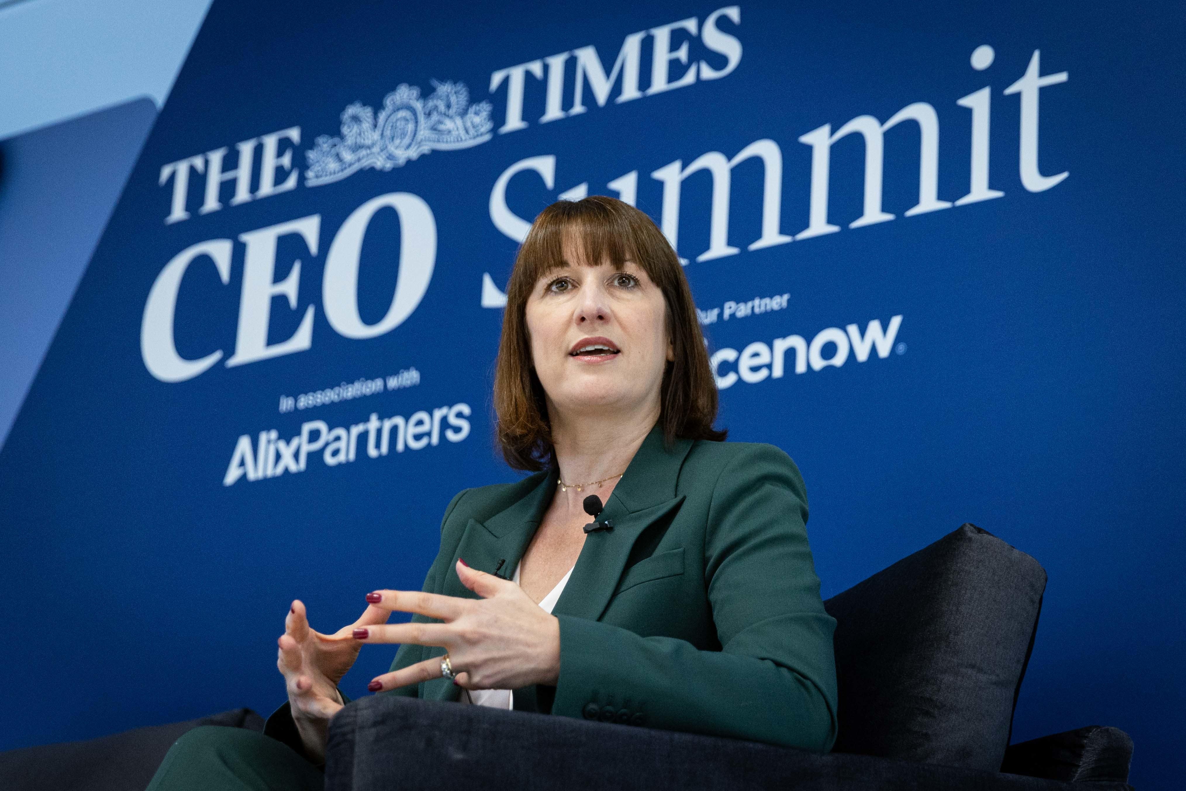 Shadow chancellor Rachel Reeves speaking during the Times CEO Summit in London (Jack Hill/The Times CEO Summit/PA)