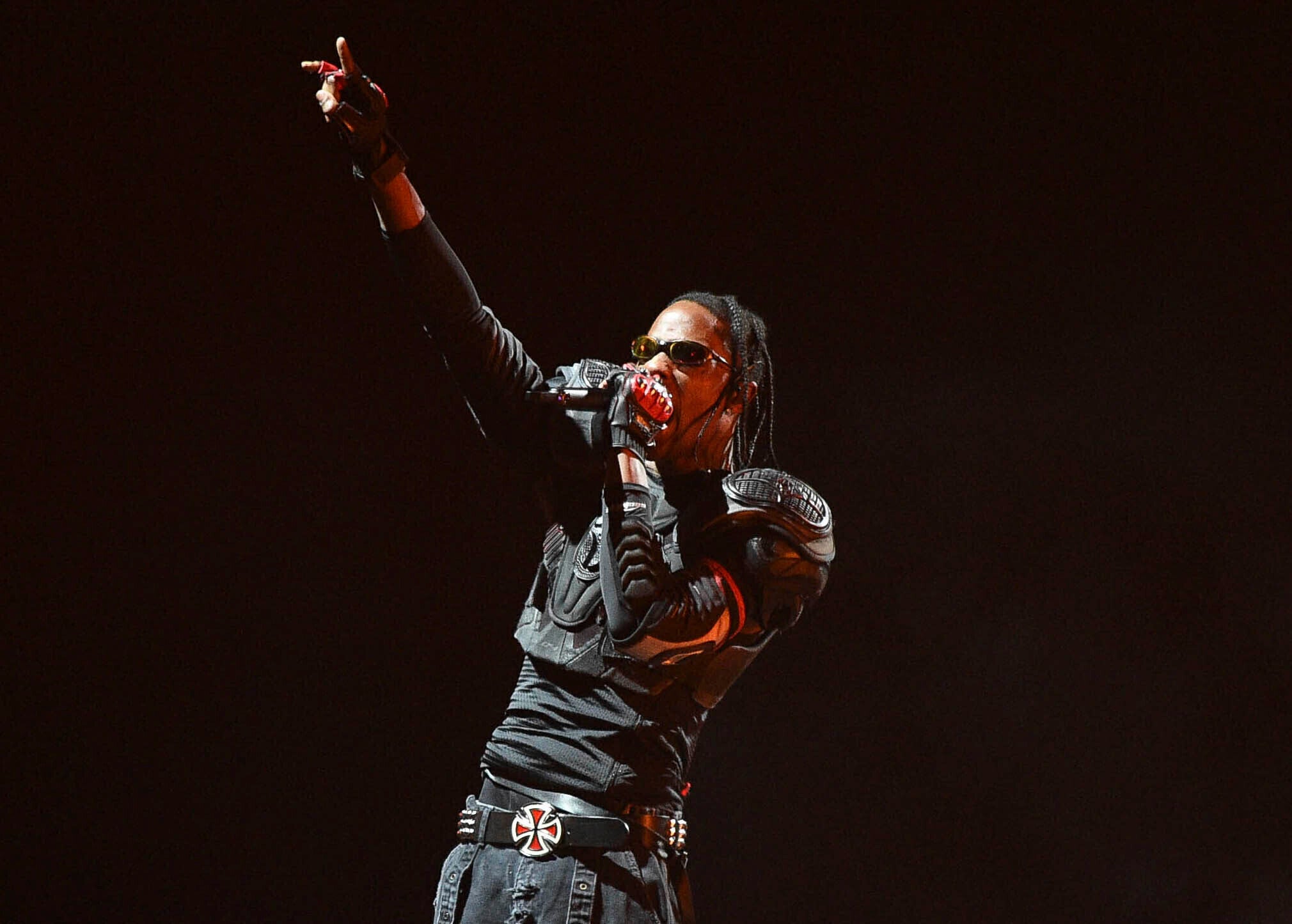 Country music star Cody Johnson berated a couple of brawling concertgoers, telling them ‘this is not a Travis Scott concert.’ The remarks were in reference to a show by Scott (pictured) at the 2021 Astroworld music festival, in which 10 people died in a crush