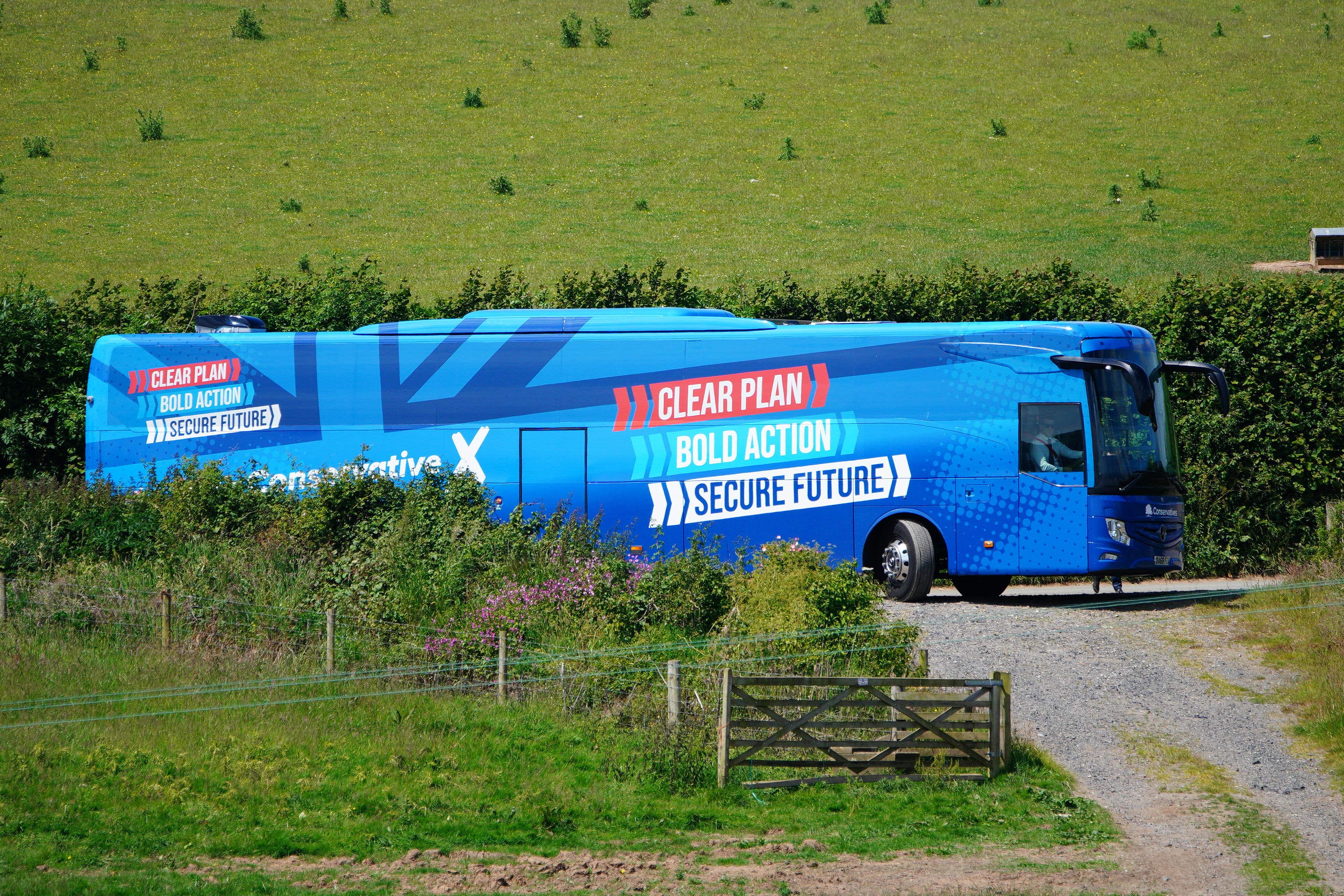 The Conservative Party battle bus (Ben Birchall/PA)