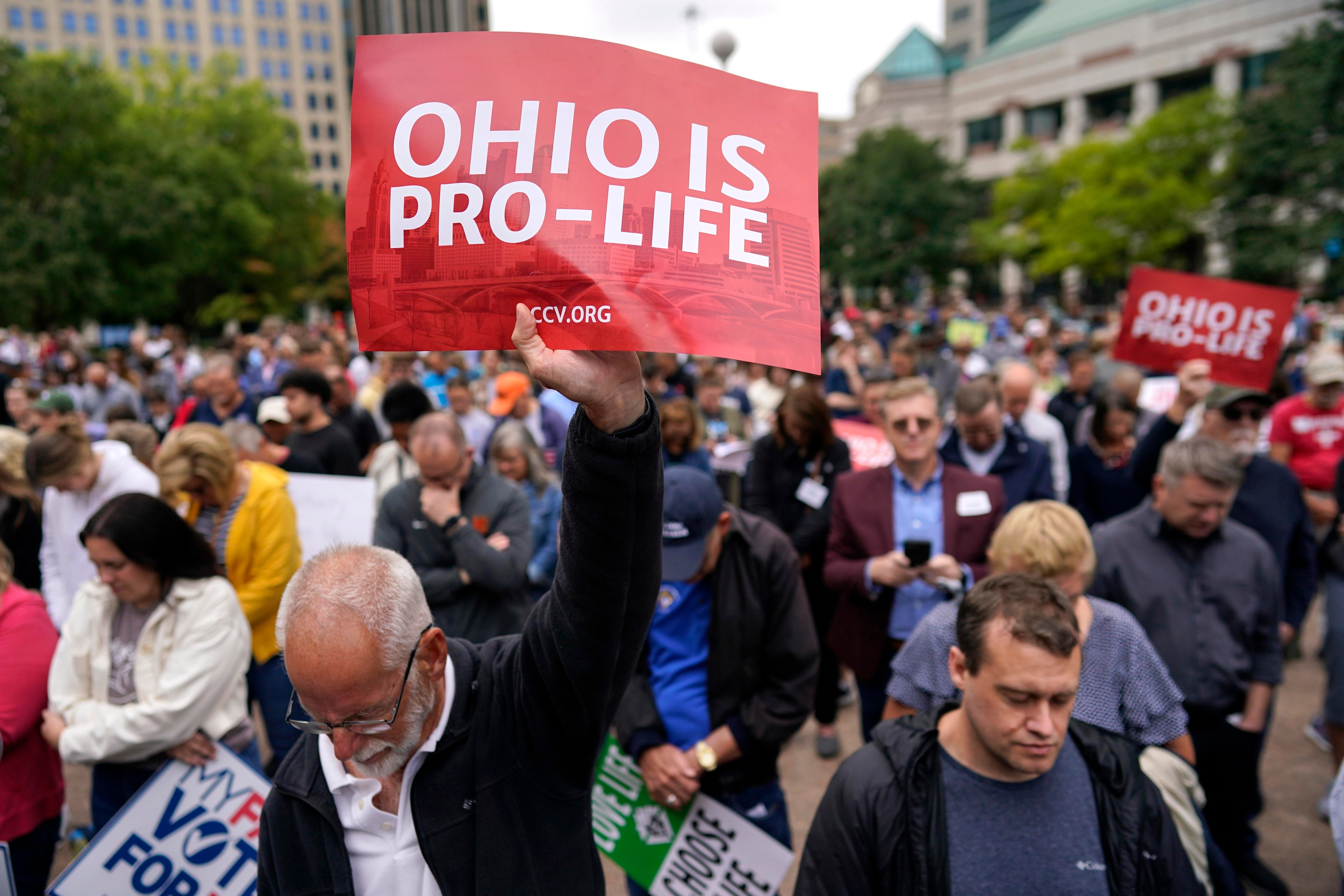 Demonstrators march in the Ohio March for Life, a major anti-abortion protest, in 2023