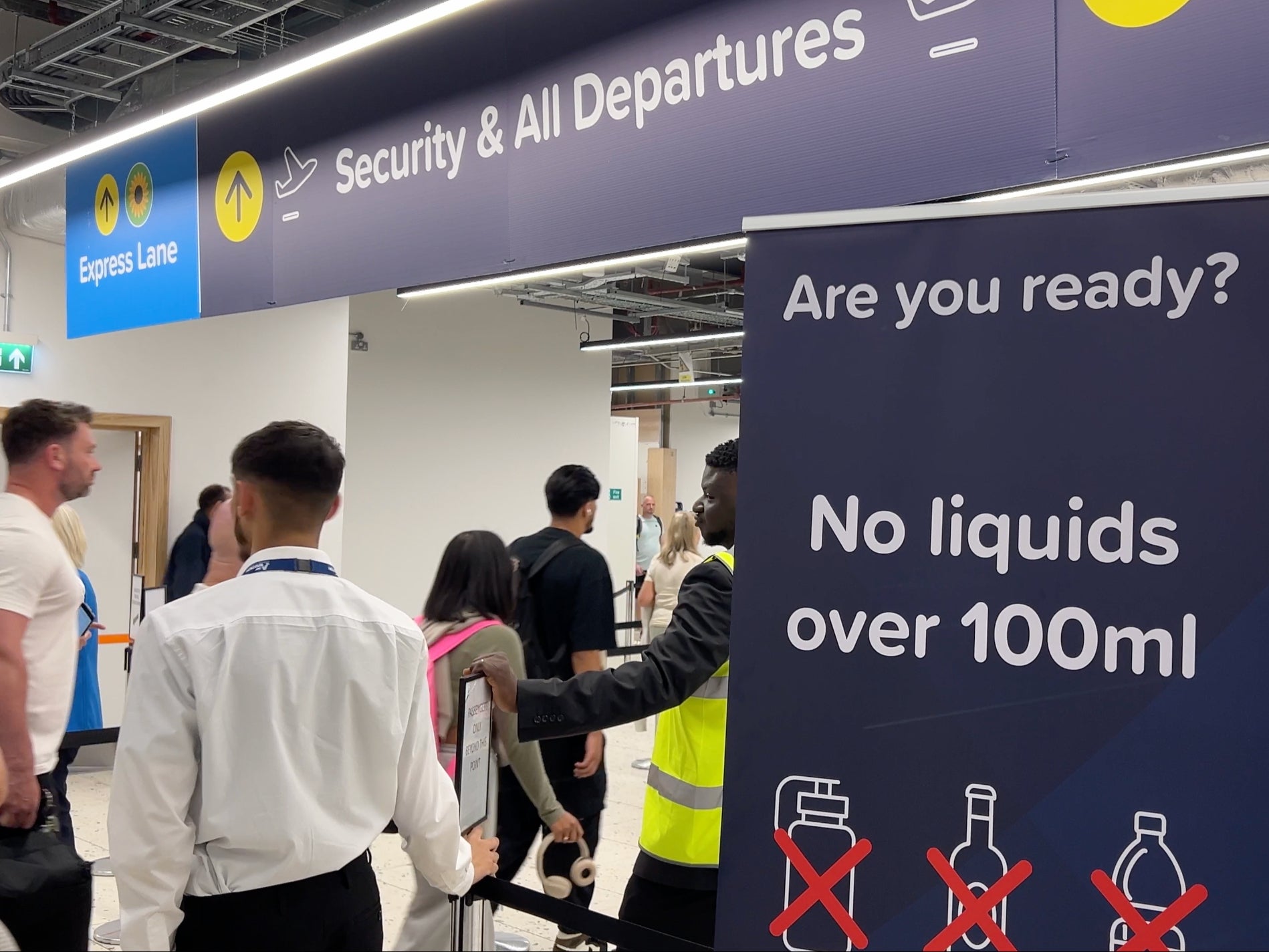 Check point: entrance to the security area at Birmingham airport