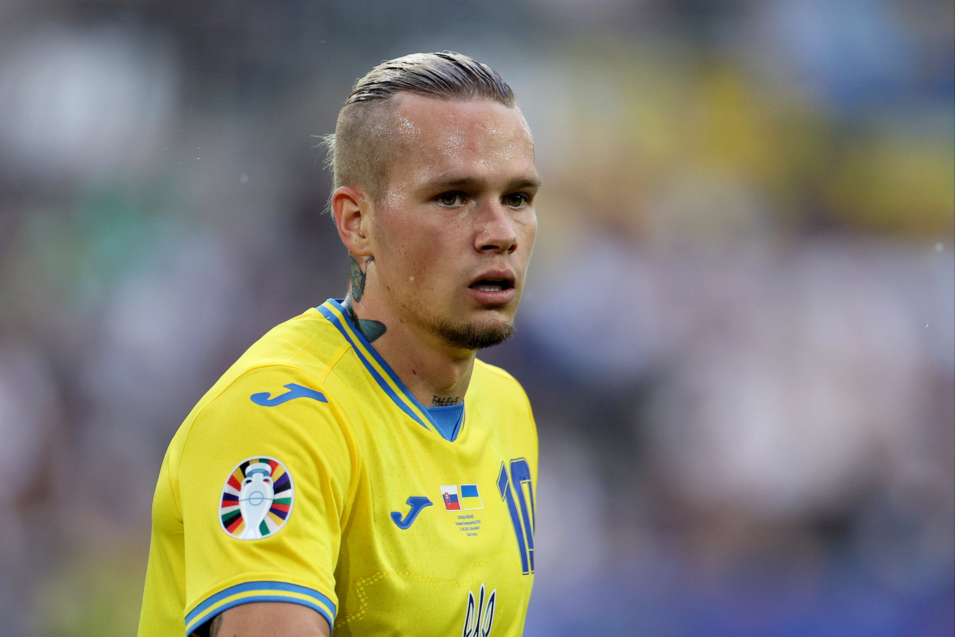 Mykhailo Mudryk during Ukraine’s 2-1 win over Slovakia at Euro 2024