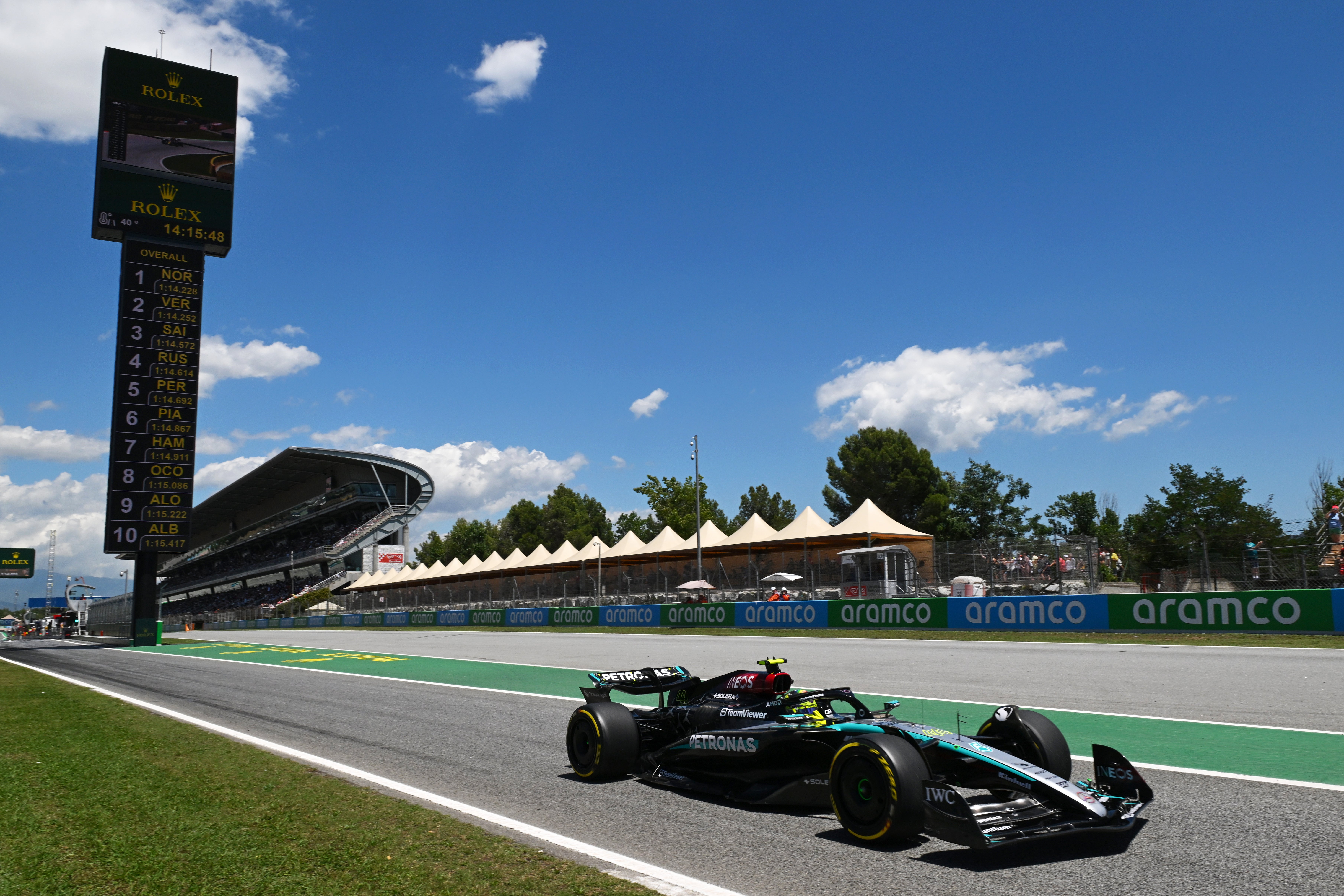 Lewis Hamilton did his talking on the track as he went fastest in Friday practice in Barcelona