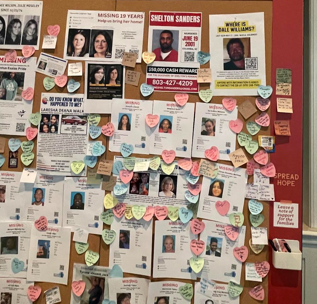 There’s a wall at CrimeCon – the biggest true crime event in the country – that is plastered with the faces of hundreds of missing people