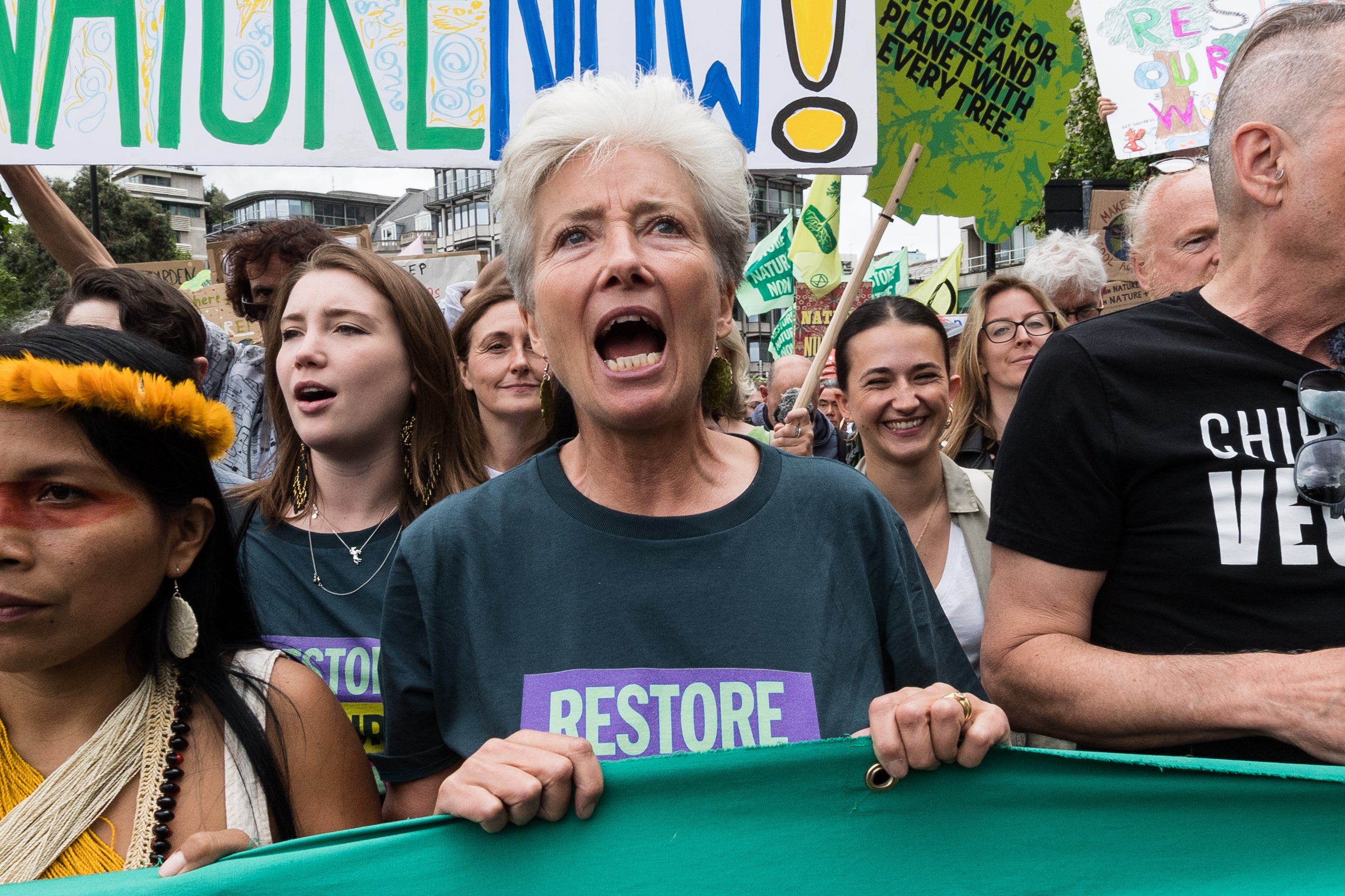Emma Thompson joined thousands of people taking part in Restore Nature Now march in London