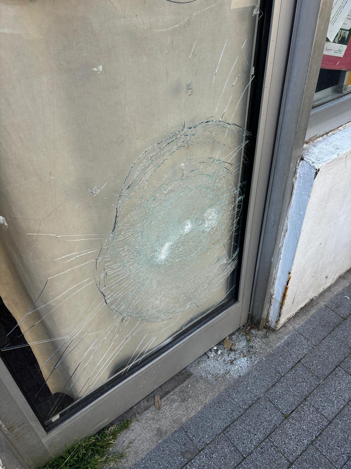 Cracks were seen across the glass entrance to Ms Creasy’s office