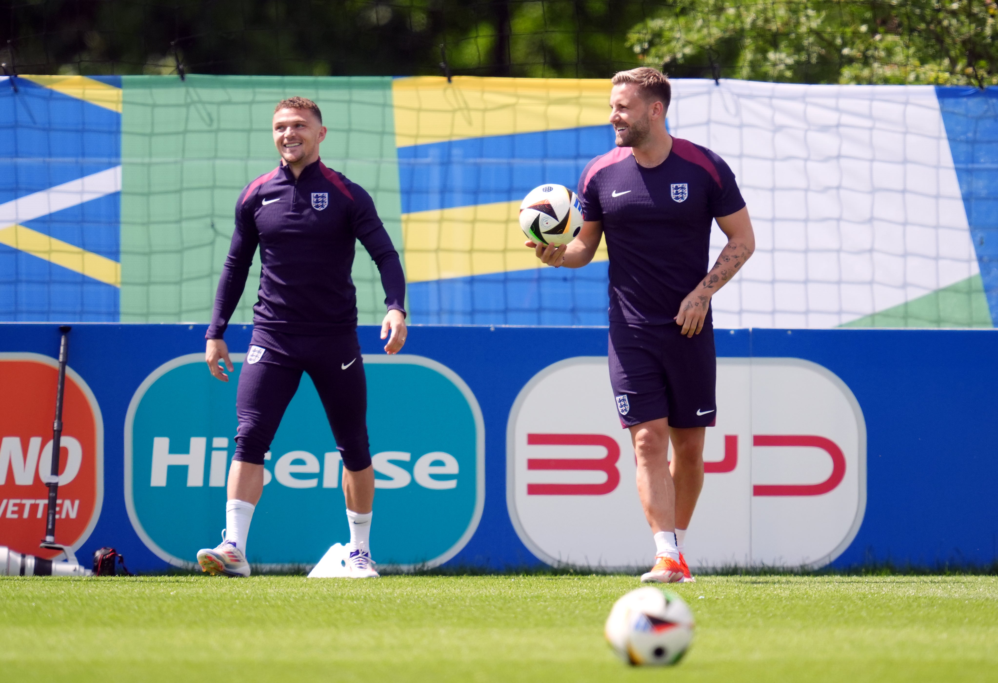 Luke Shaw and Kieran Trippier took part in England training on Monday