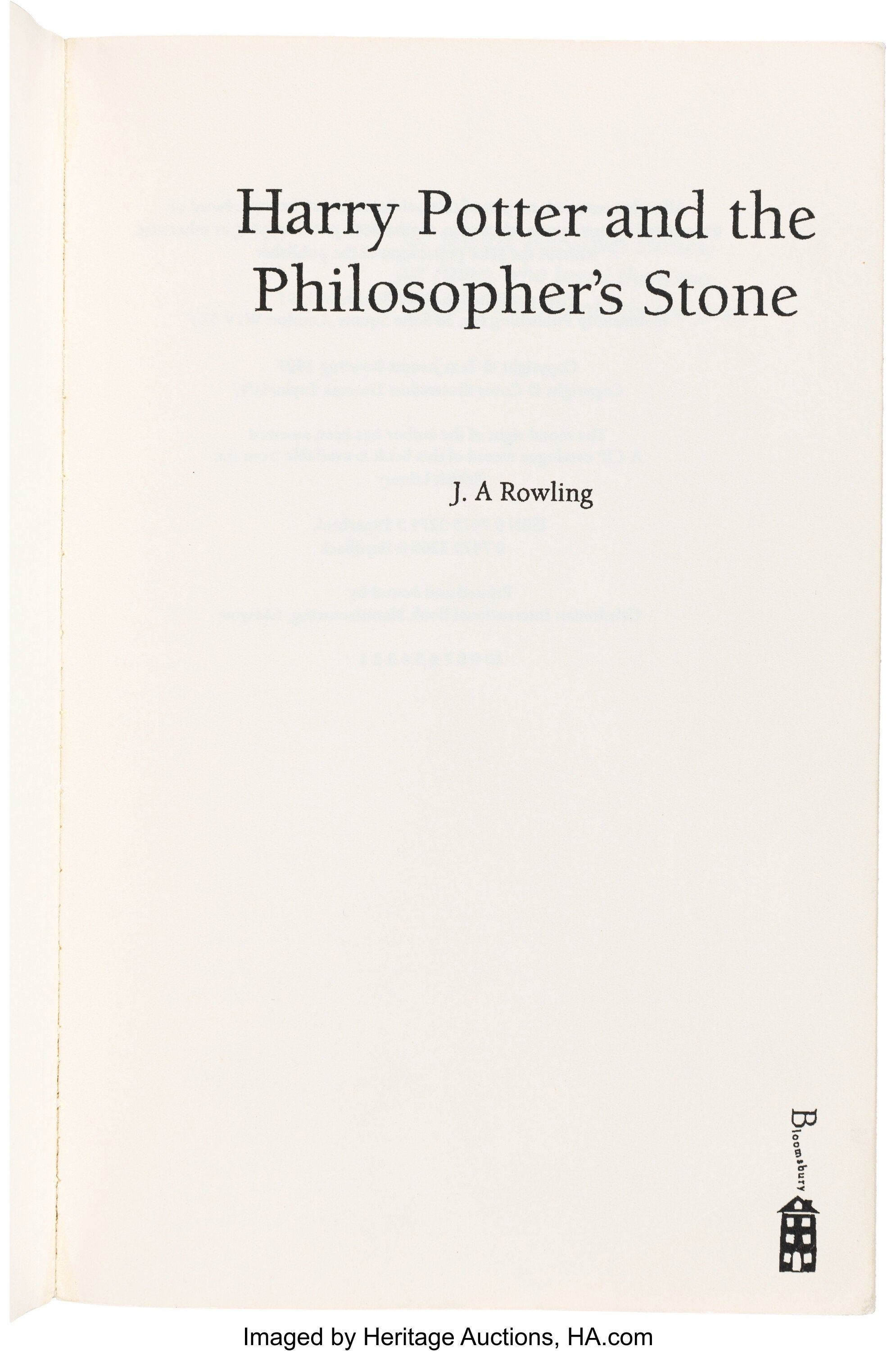 The proof copy is the first ever printing in the Harry Potter series.