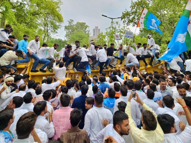 National Students’ Union of India (NSUI) protests in Delhi over exam paper leaks