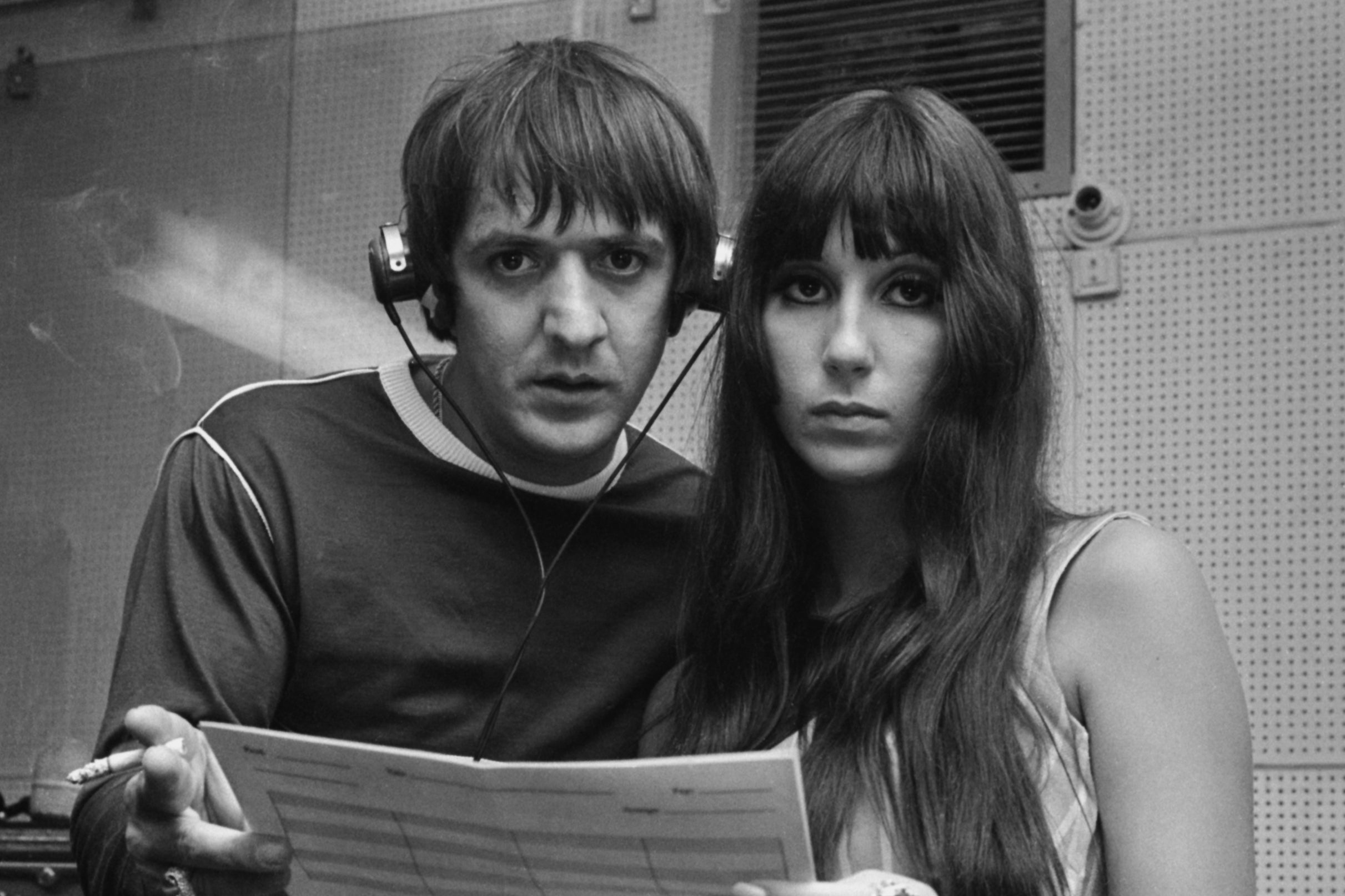 Cher and Sonny Bono in the studio in 1966