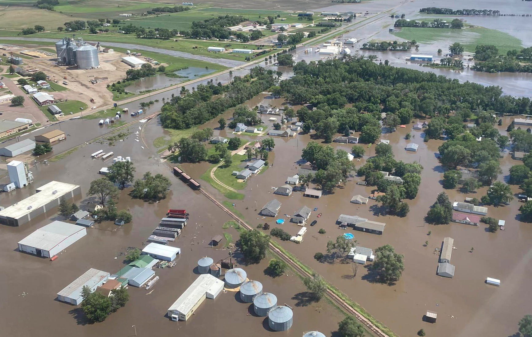 The town of Hawarden, Iowa pictured after floodwaters rushed through the town this weekend. One person is dead in South Dakota as flooding continues in the midwest this week