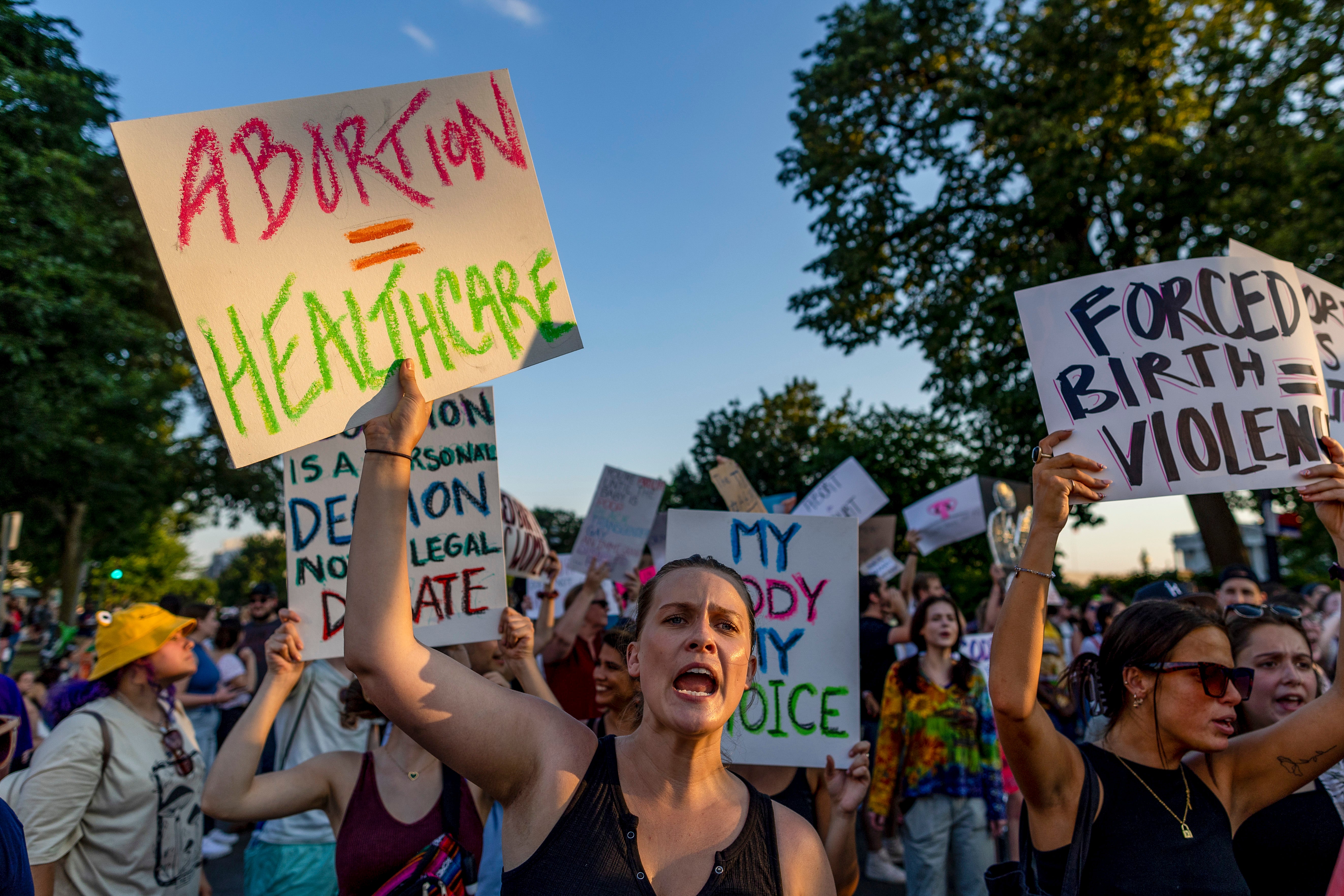 Demonstrators gather outside the Supreme Court in June 2022 to protest the Dobbs v Jackson decision, which overturned Roe v Wade, and ended nationwide guaranteed abortion access in the US