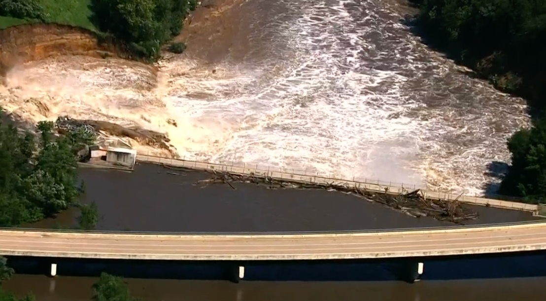 Authorities say the Rapidan Dam, pictured, is still “intact” as of Monday afternoon.