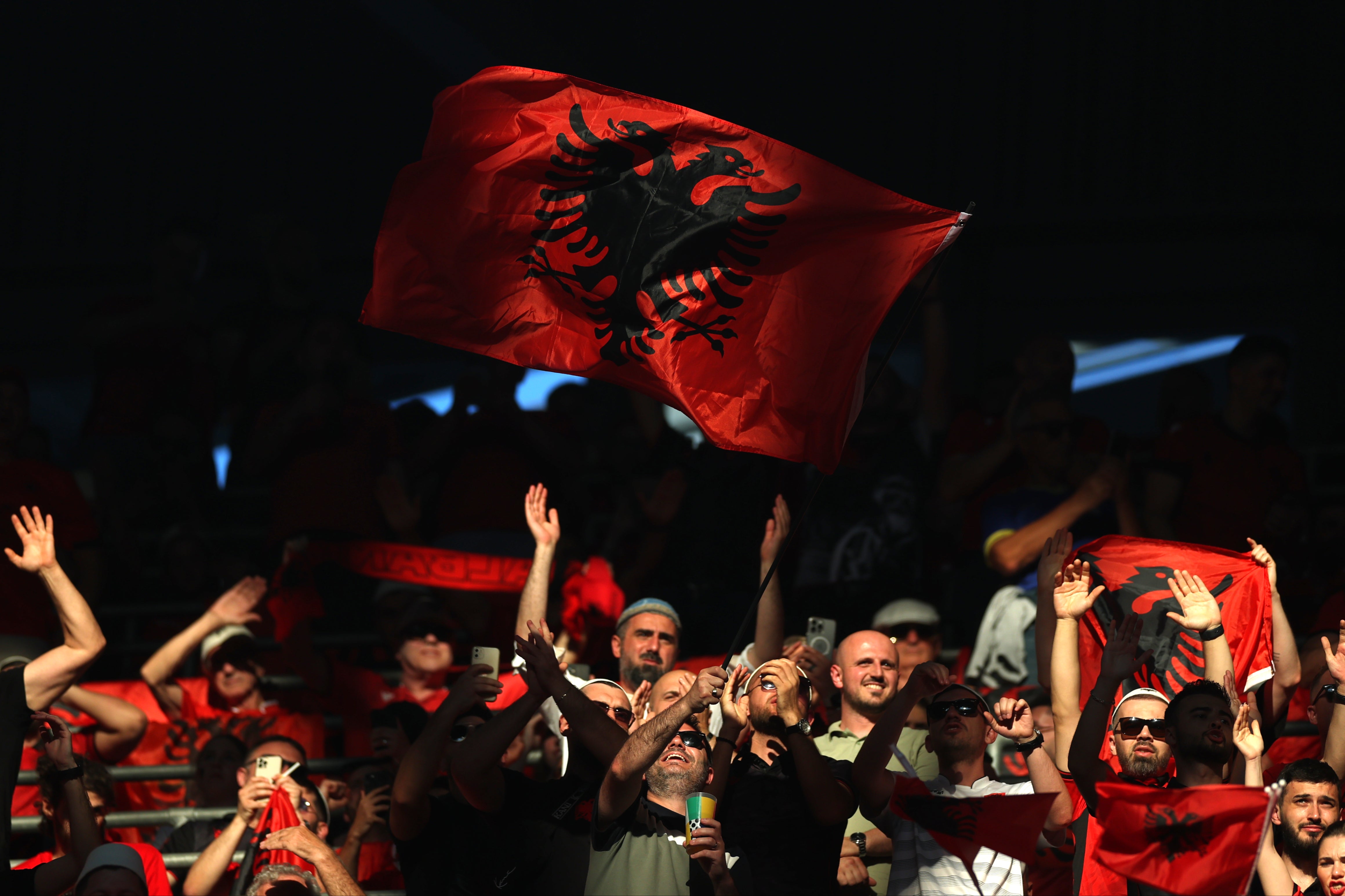 Albania fans at the Merkur Spiel-Arena, where their team narrowly lost to Spain