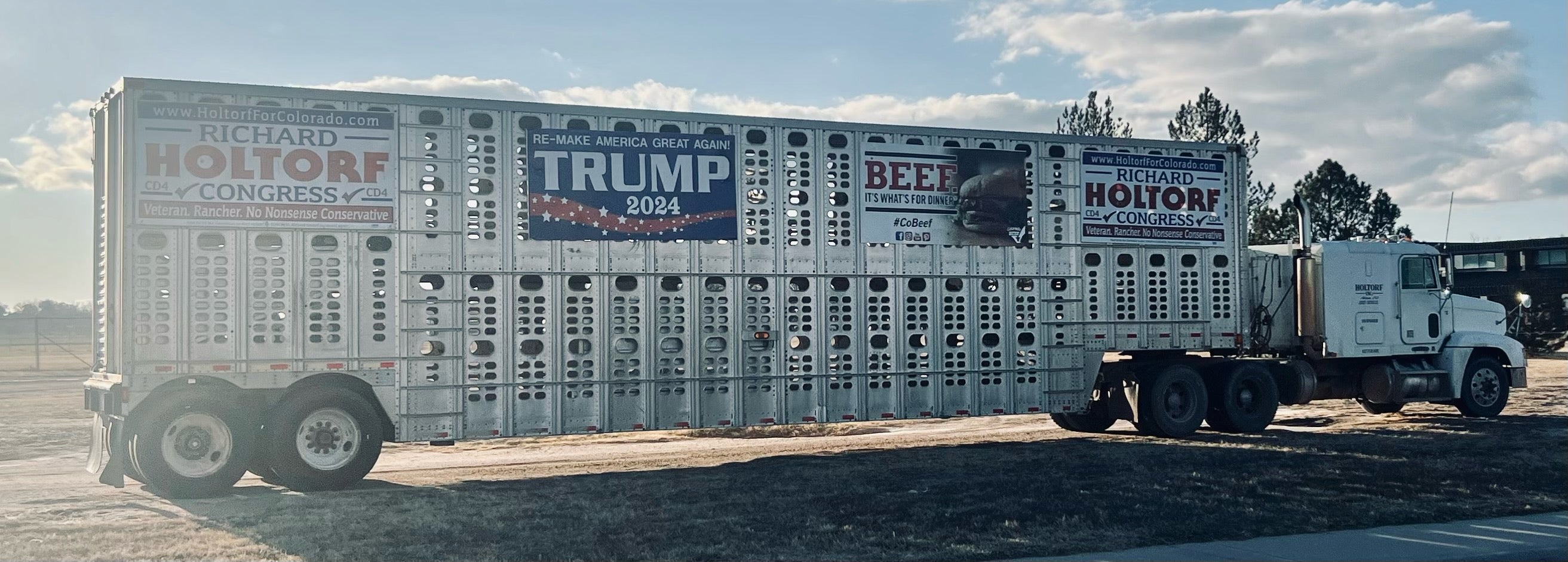 Richard Holtorf’s Trump-emblazoned cattle rig, which he has used to canvass the state’s 4th congressional district ahead of Tuesday’s primary