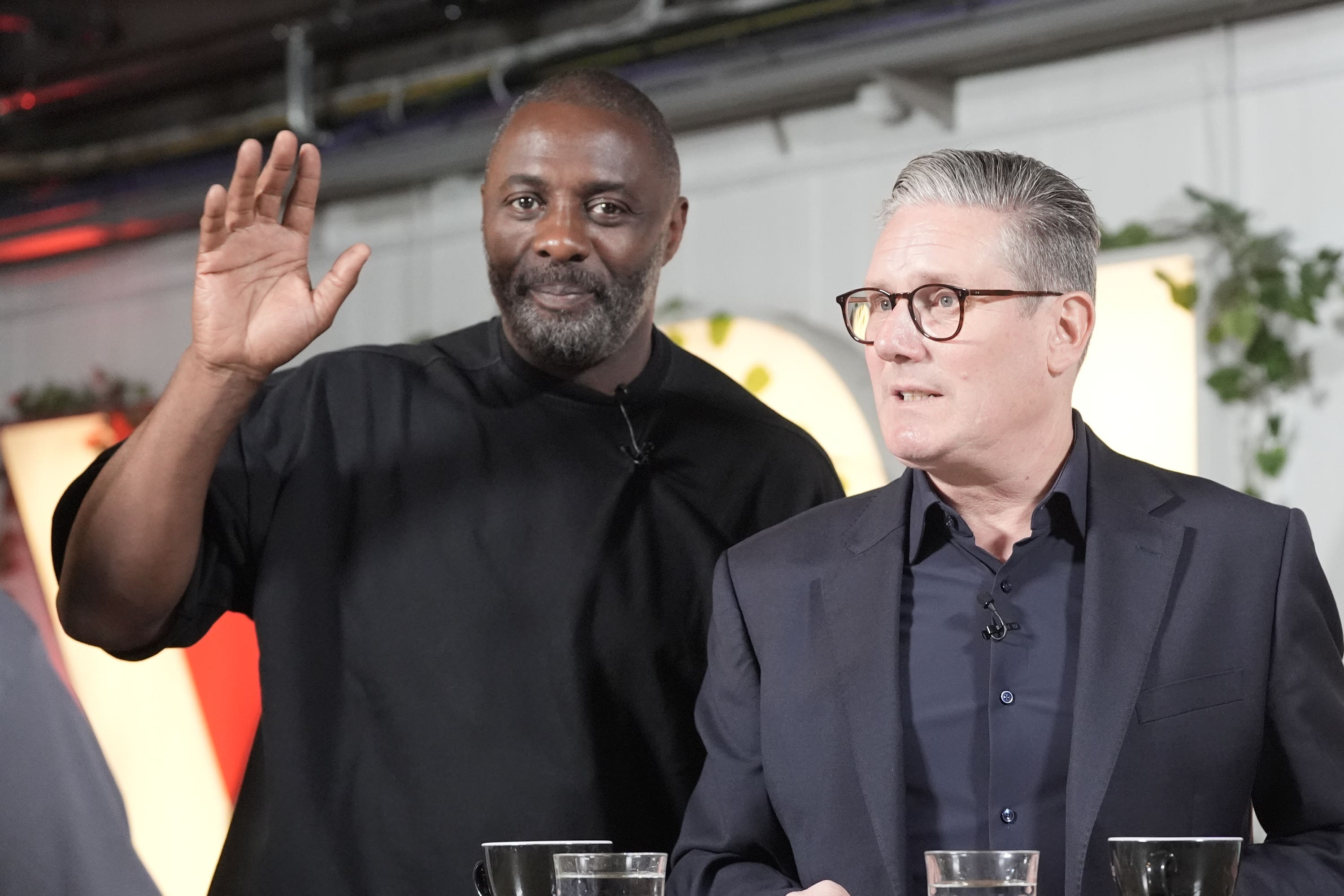 Idris Elba and Labour leader Sir Keir Starmer meet families of knife crime victims at the Lyric Theatre in Hammersmith, west London (Stefan Rousseau/PA)