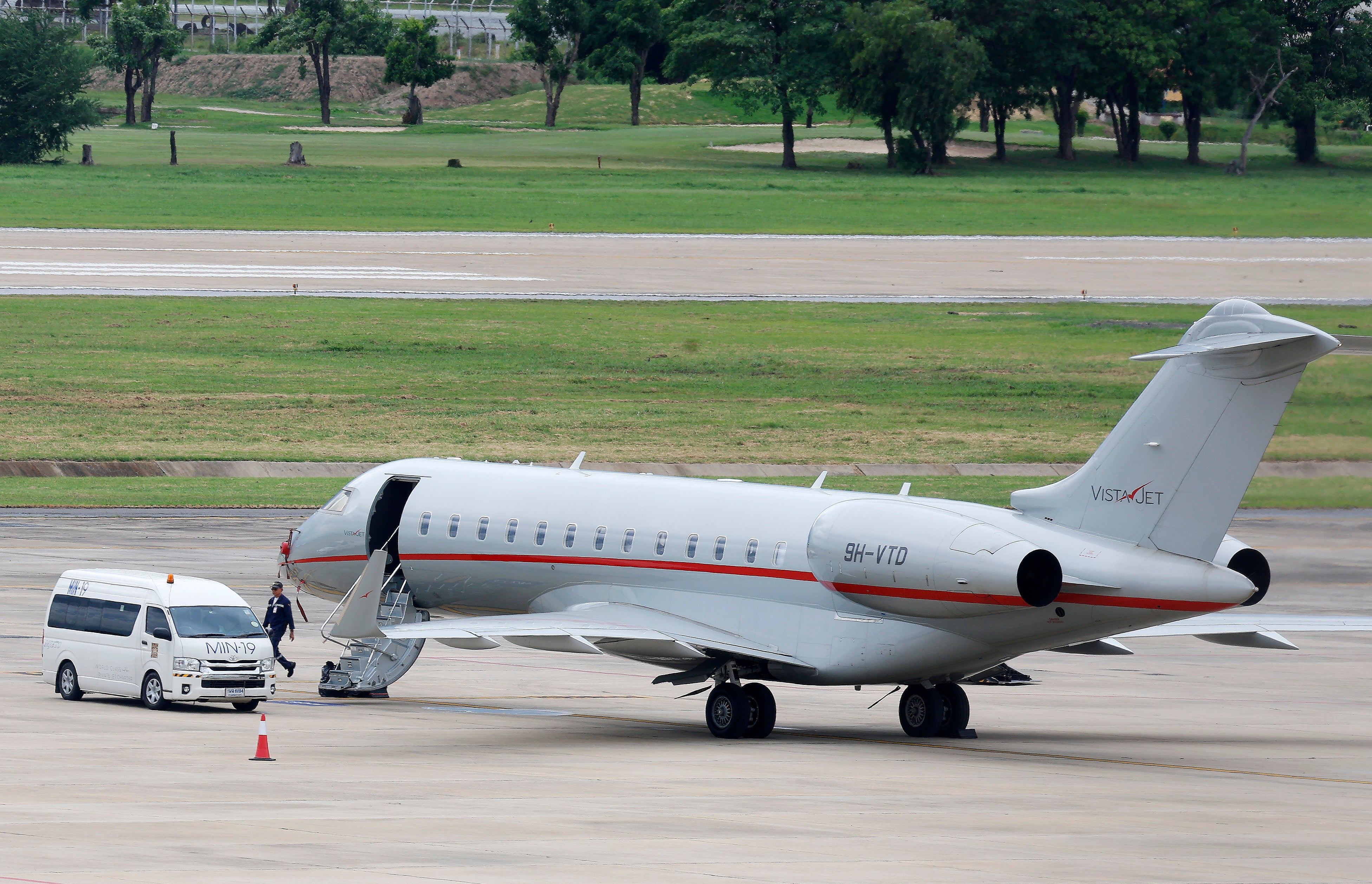 The plane carrying Assange on the tarmac at Bangkok en route to the Mariana Islands