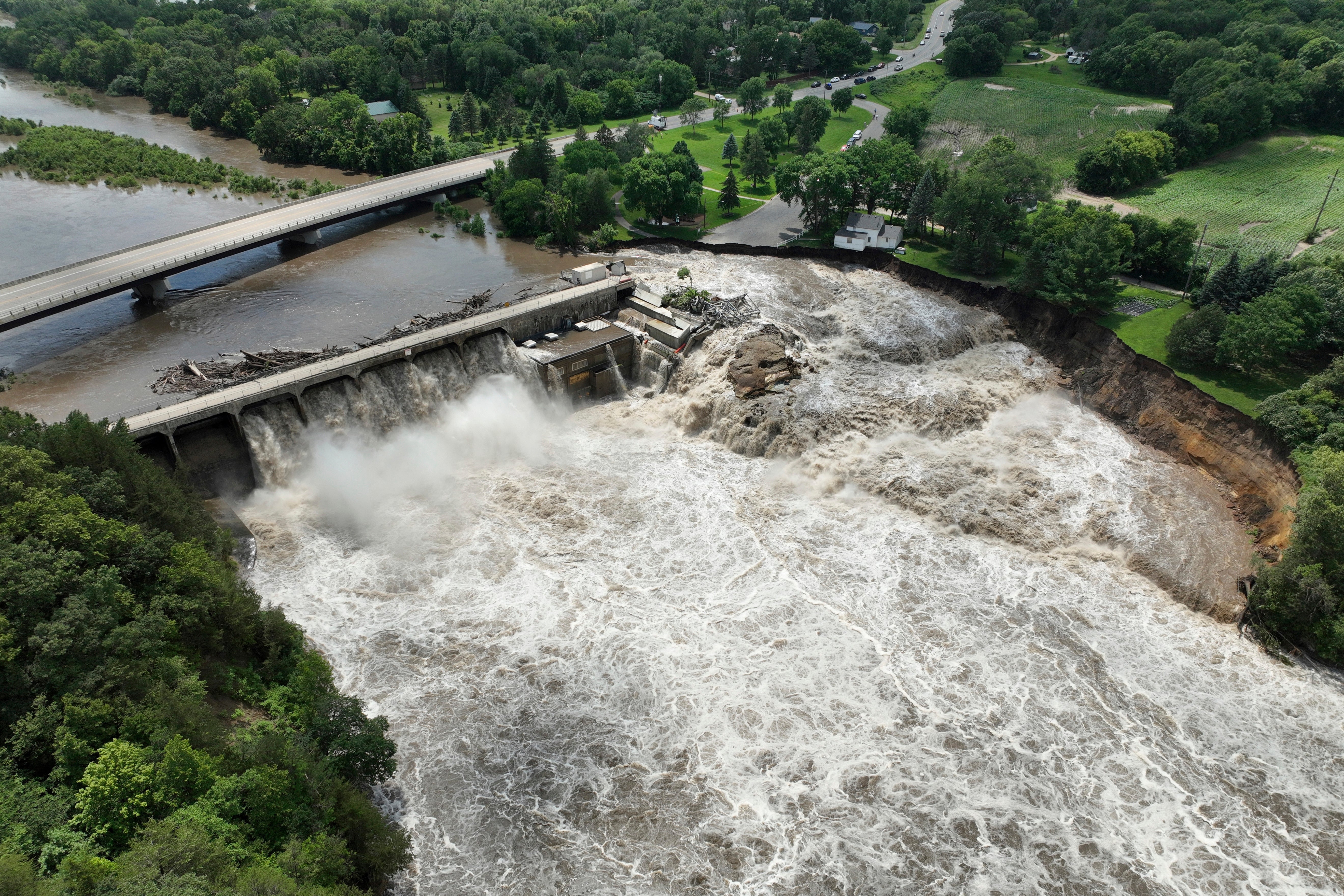 There is no widespread evacuation order as of Tuesday after Minnesota’s Rapidan Dam, pictured, partially failed on Monday