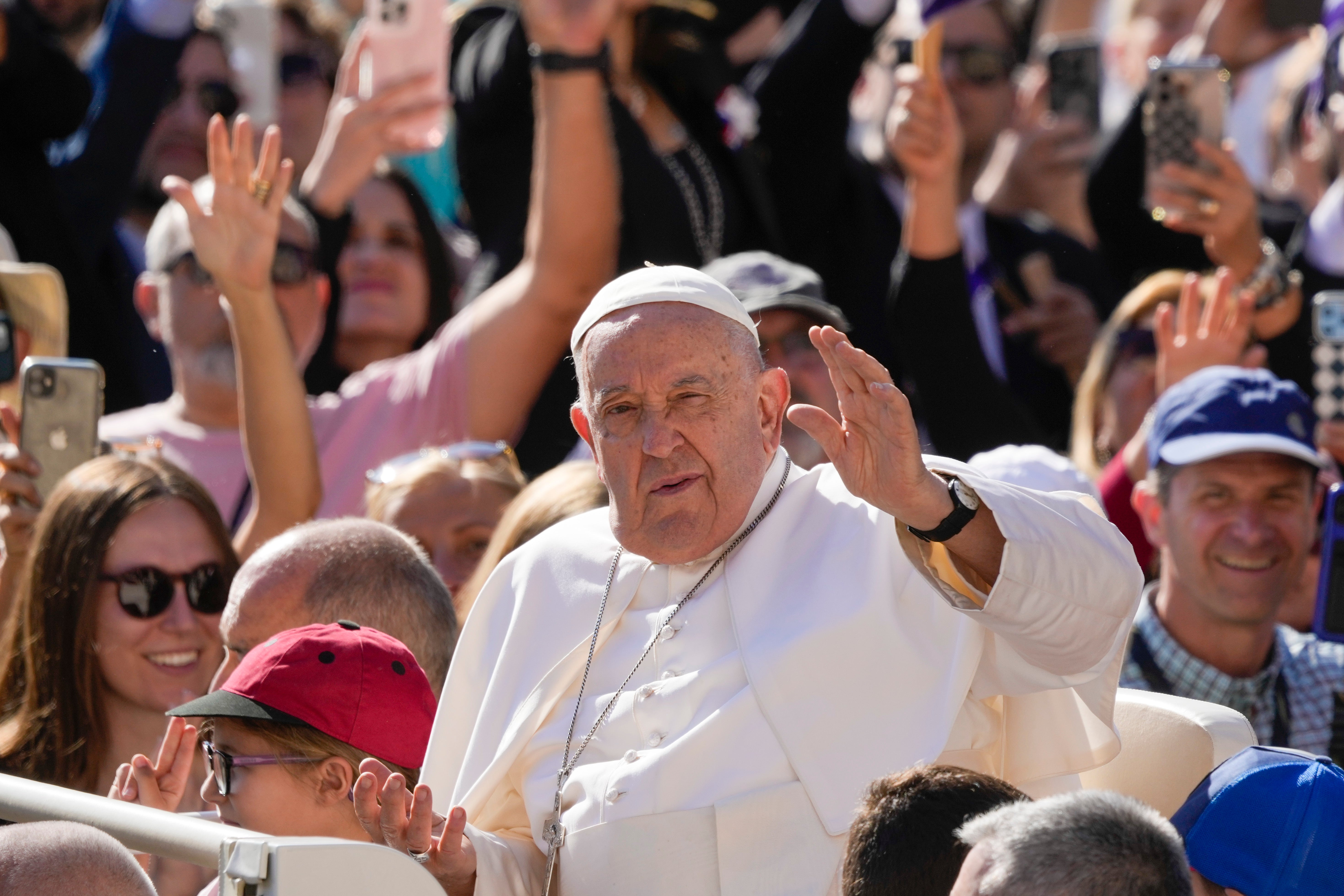 Pope Francis arrives for his weekly general audience in the St. Peter’s Square at the Vatican, Wednesday, June 26