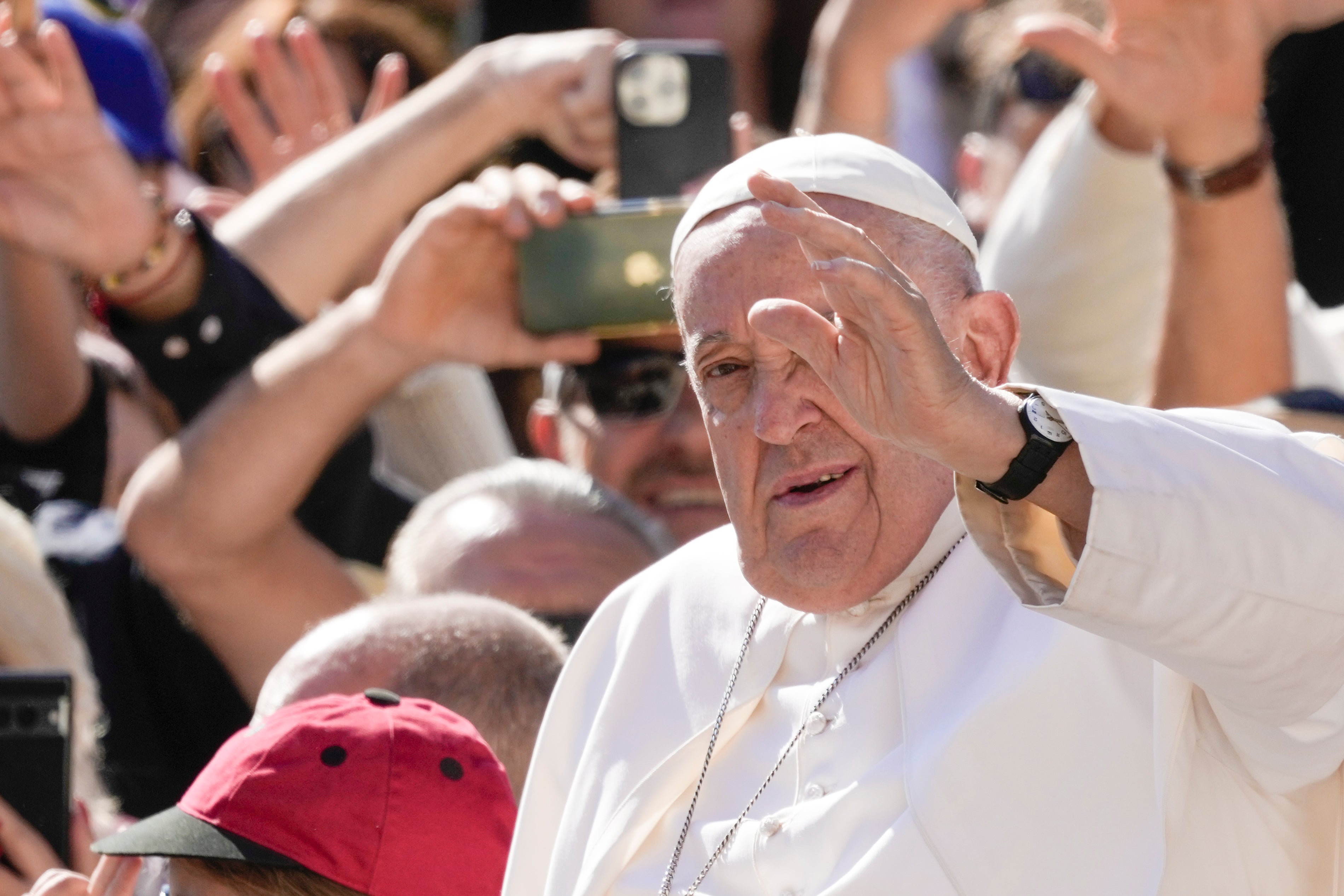 Pope Francis arrives for his weekly general audience in the St. Peter’s Square at the Vatican, Wednesday, June 26, 2024