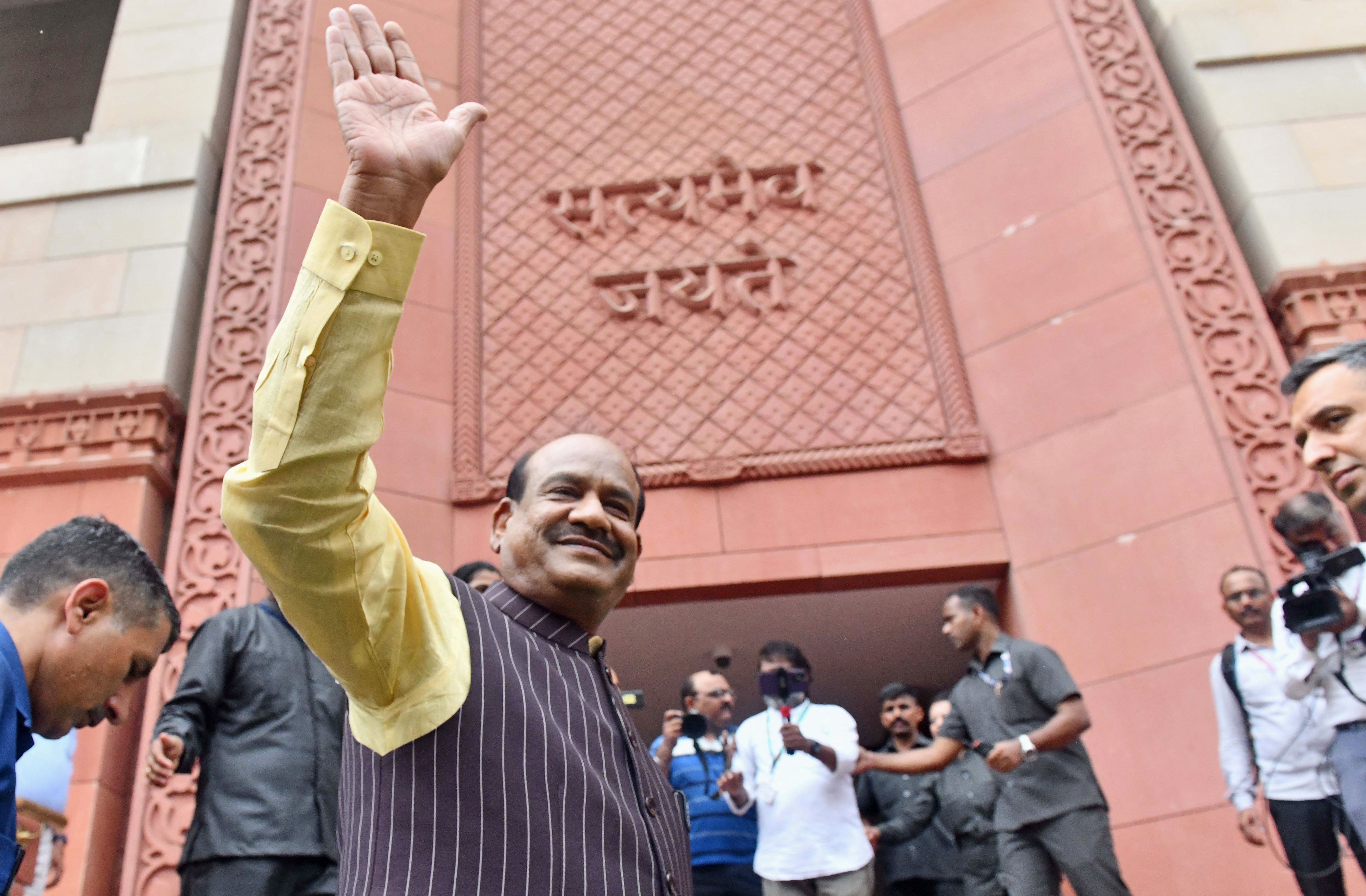 Lok Sabha Speaker Om Birla arrives at the parliament in Delhi on Wednesday