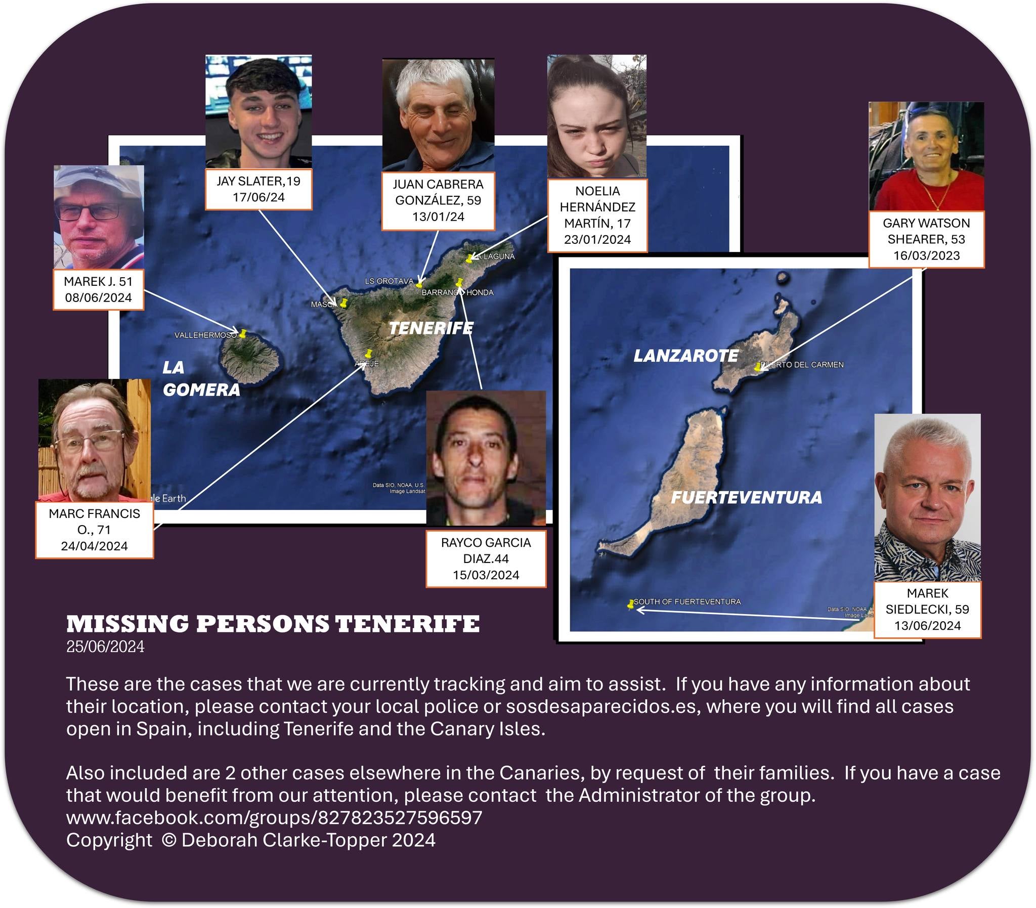 Missing Persons Tenerife map of tourists and locals still missing