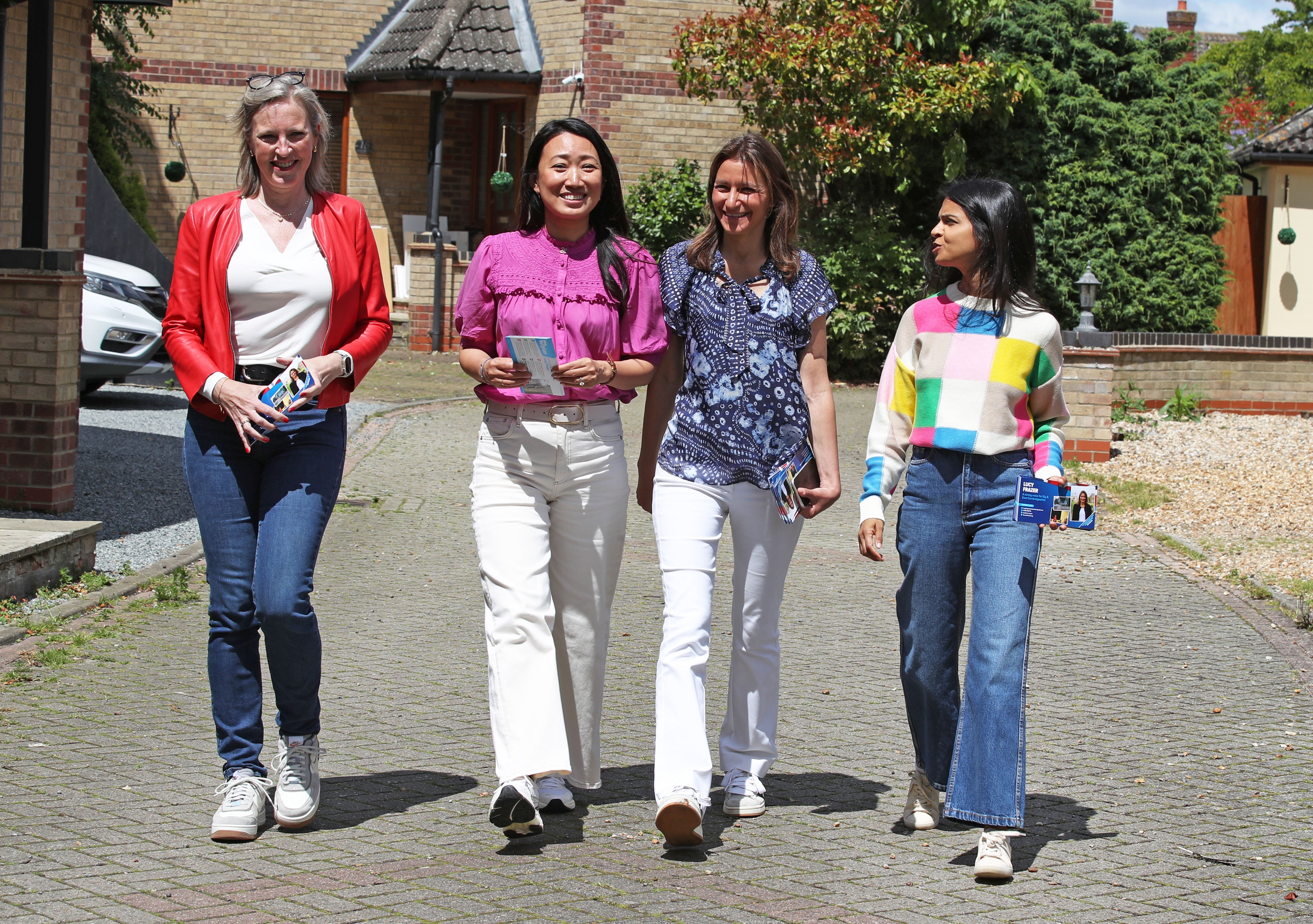 The chancellor’s wife Lucia Hunt (second left) has also been on the campaign trail, pictured here in Fordam with Susie Cleverly, secretary of state for culture, media, and sport, Lucy Frazer and the prime minister’s wife, right, Akshata Murty