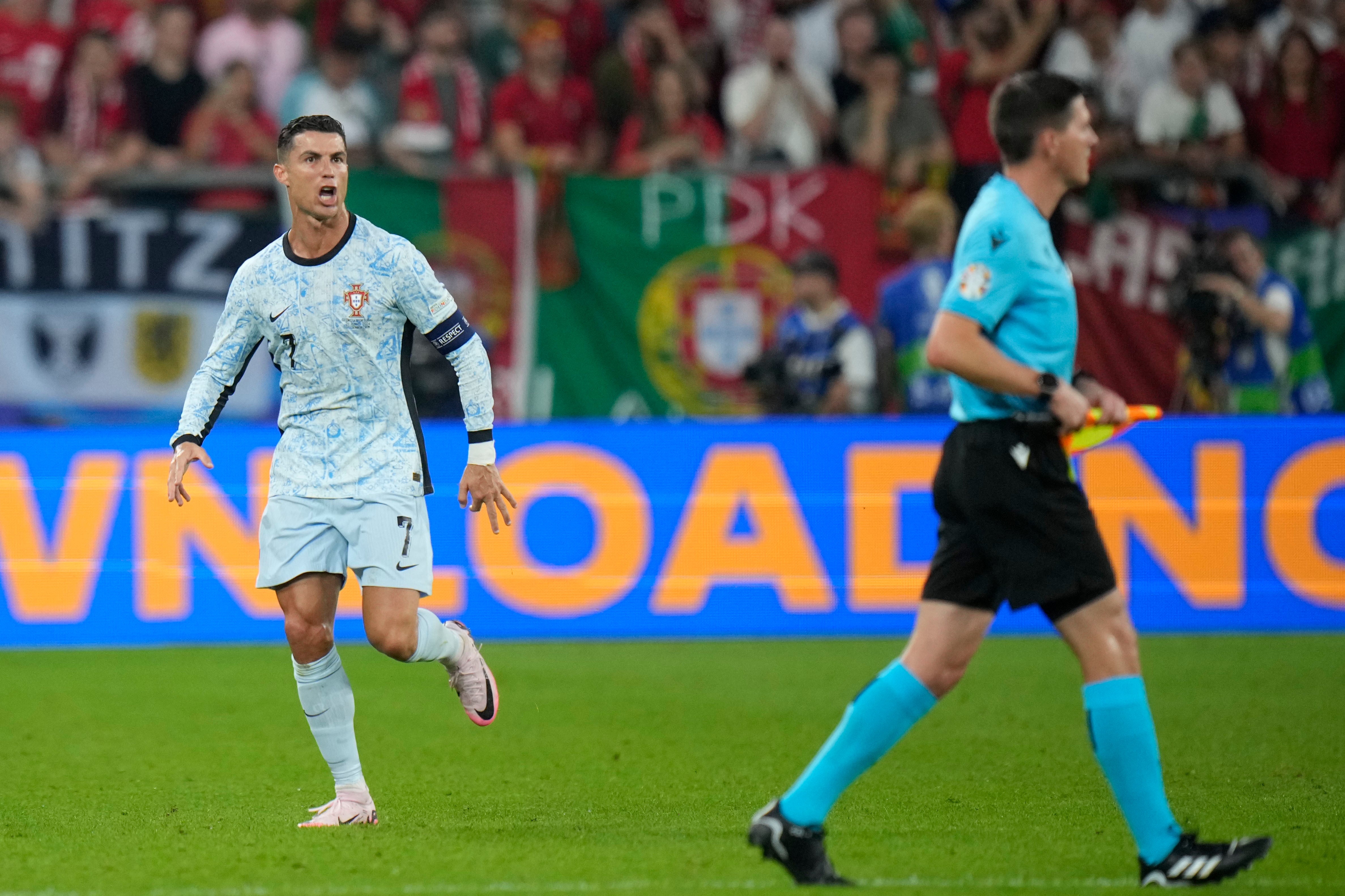 Portugal captain Cristiano Ronaldo vented his frustration at referee Sandro Scharer