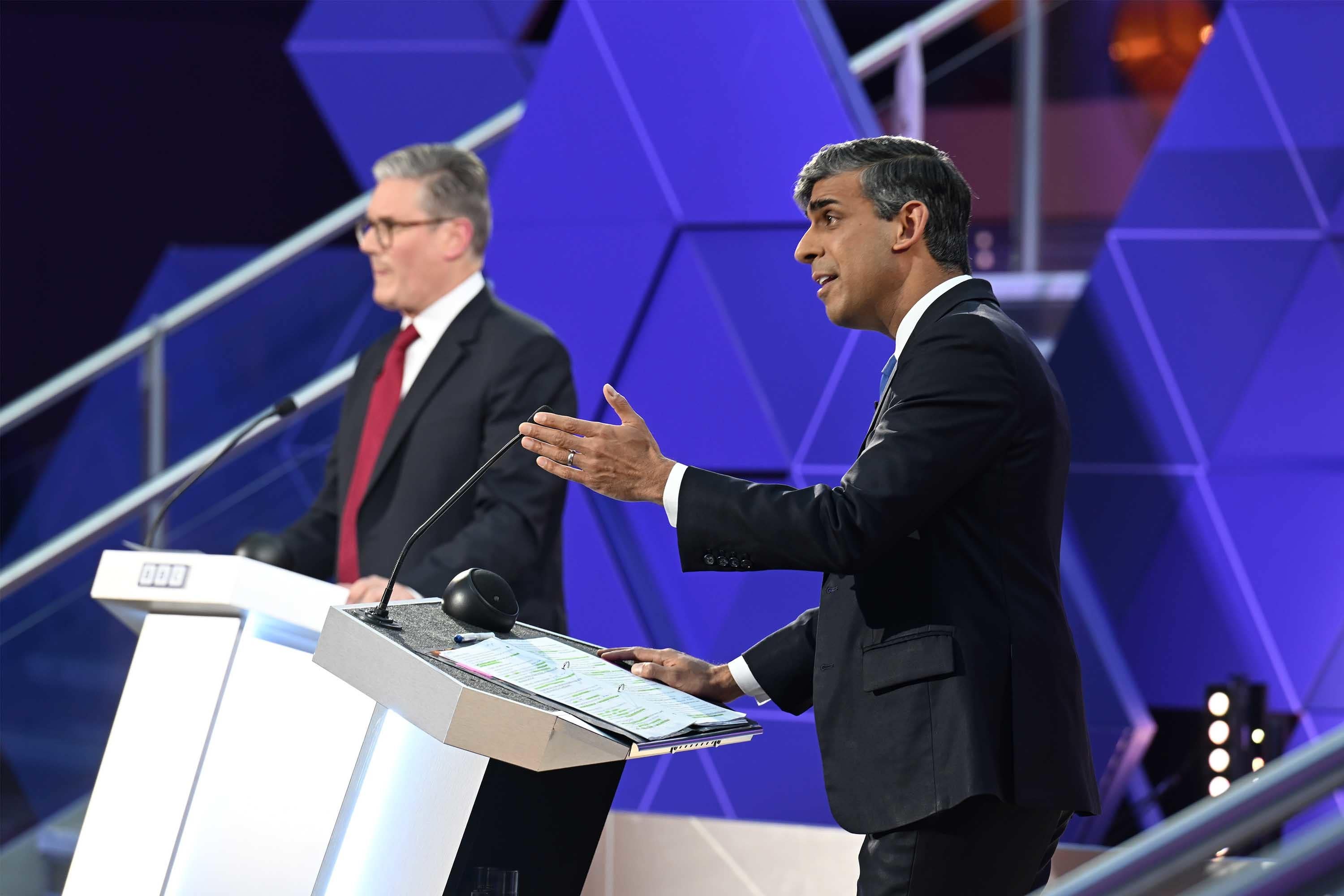 Starmer and Sunak during the BBC head-to-head debate on Wednesday evening