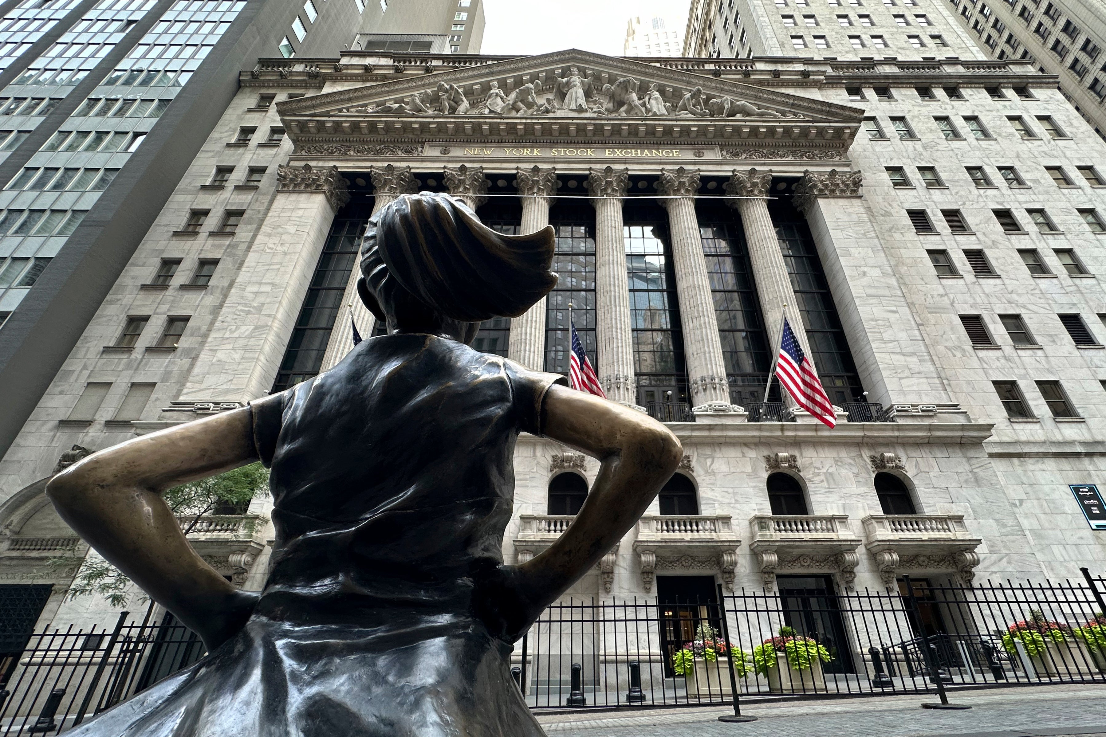 The Fearless Girl statue stands in front of the New York Stock Exchange on Wednesday