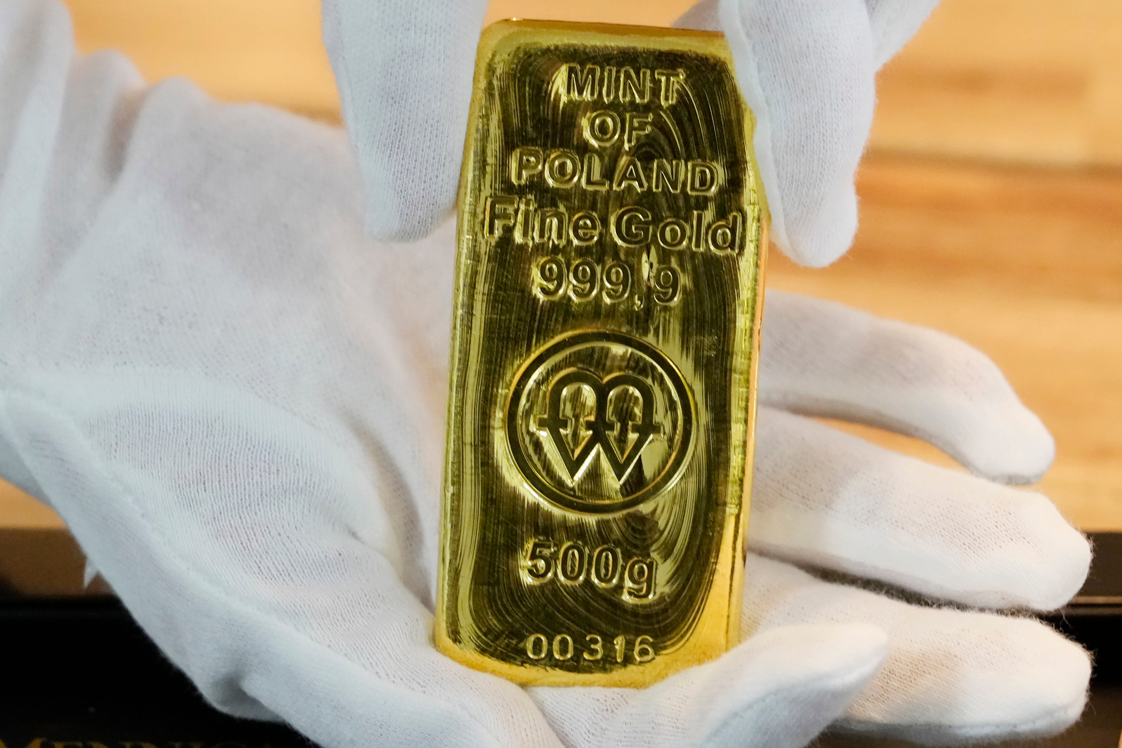 A 500-gram bar of gold is seen in Warsaw, Poland, Tuesday June 18, 2024