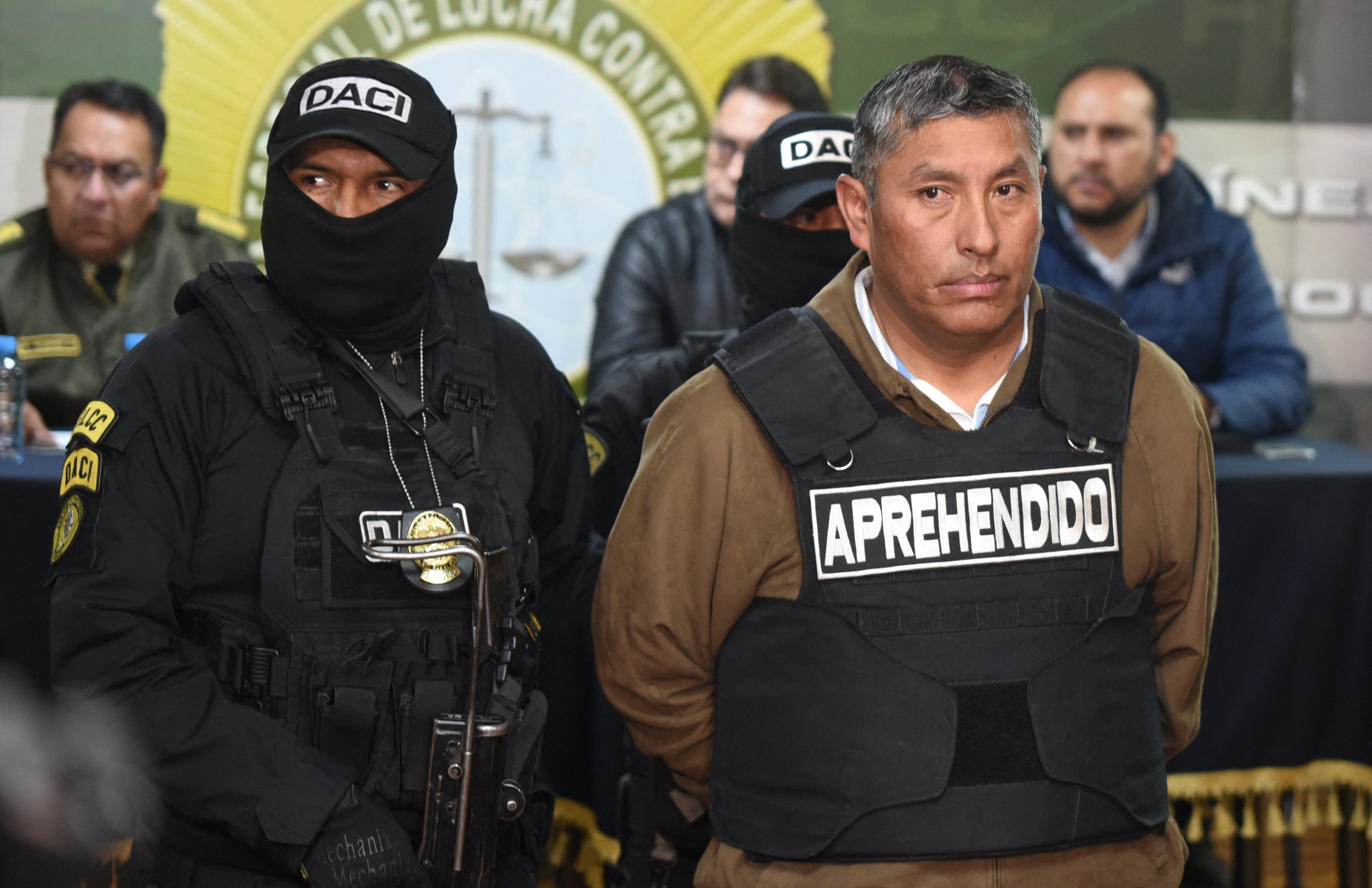 Bolivian Vice Admiral Juan Arnes Salvador is presented following his arrest by the authorities for a coup attempt in La Paz