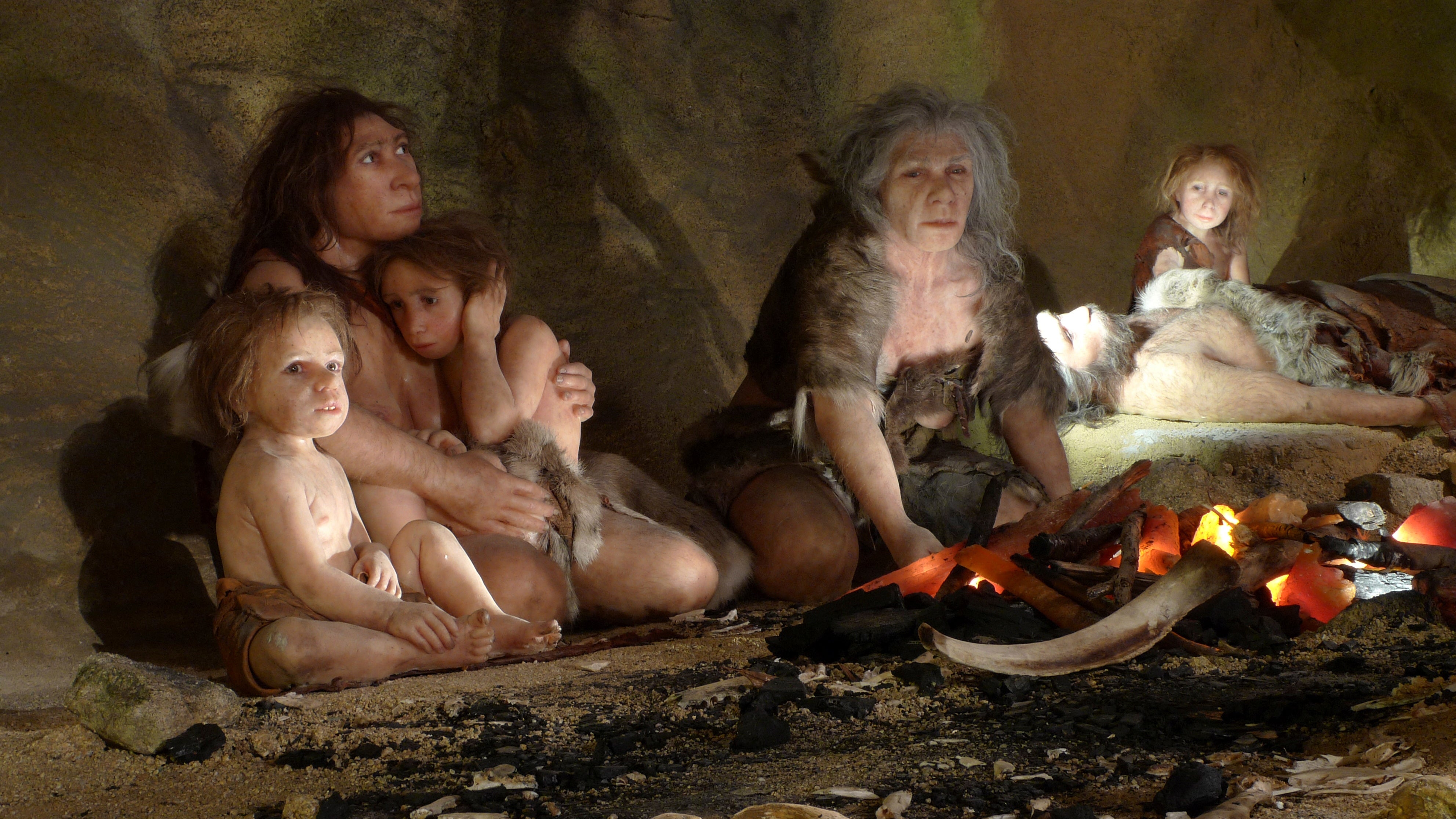 An artist’s impression of a Neanderthal family on display at the Neanderthal Museum in Croatia