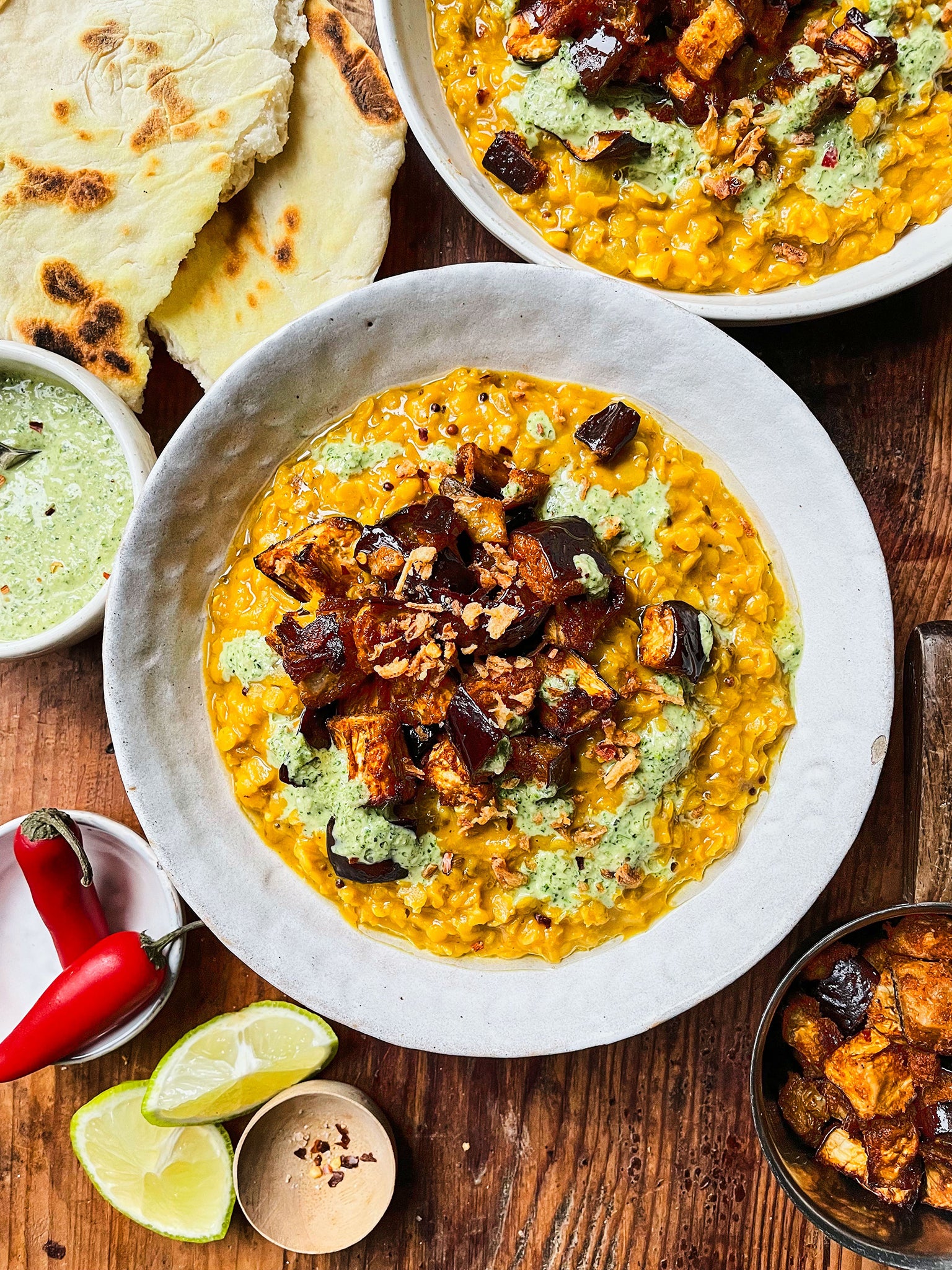 Packed with wholefoods and fibre, this aubergine dhal is good for your gut microbiome