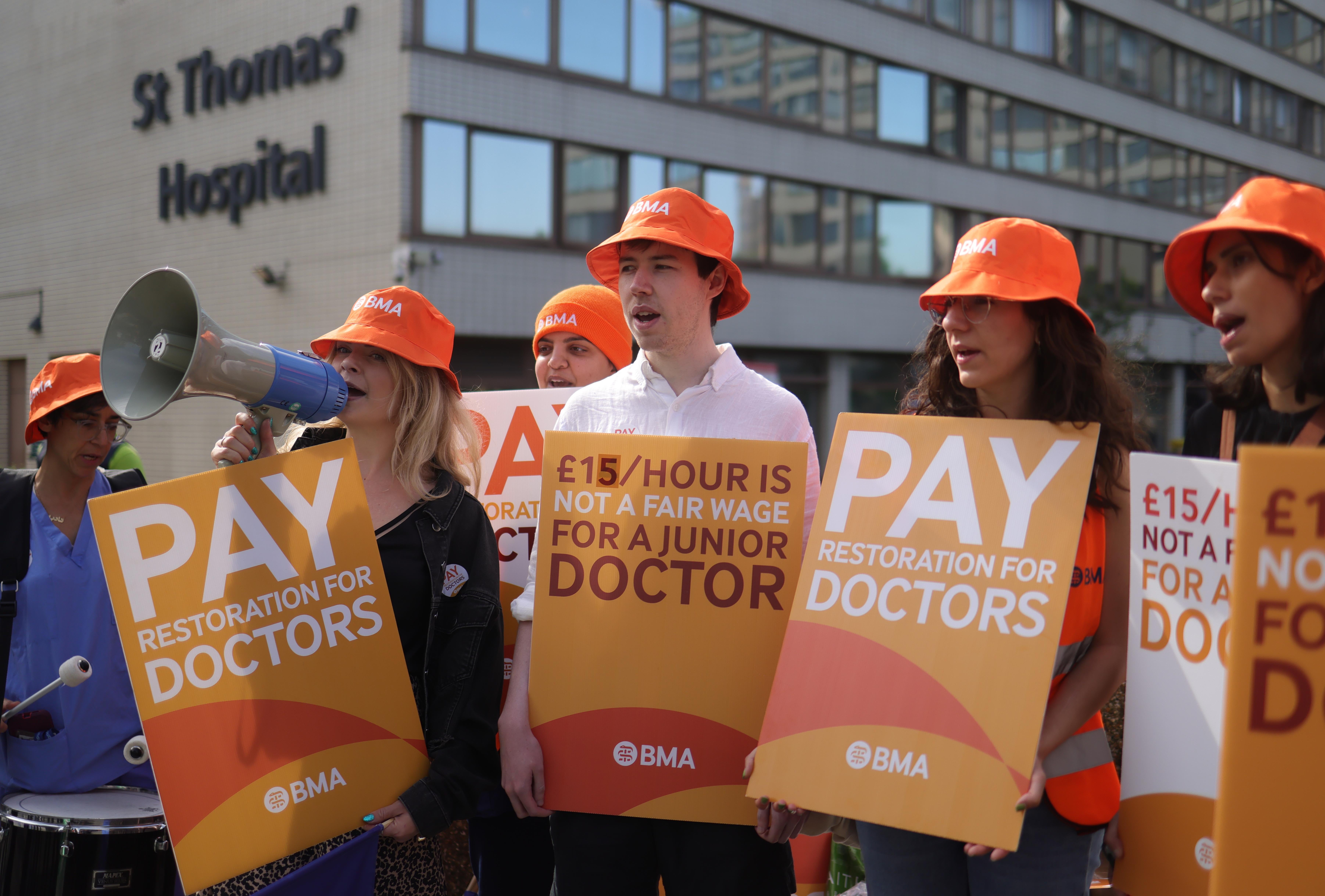 Resident doctors, previously known as junior doctors, picket outside Guys and St Thomas Hospital in London on a previous strike in 2024