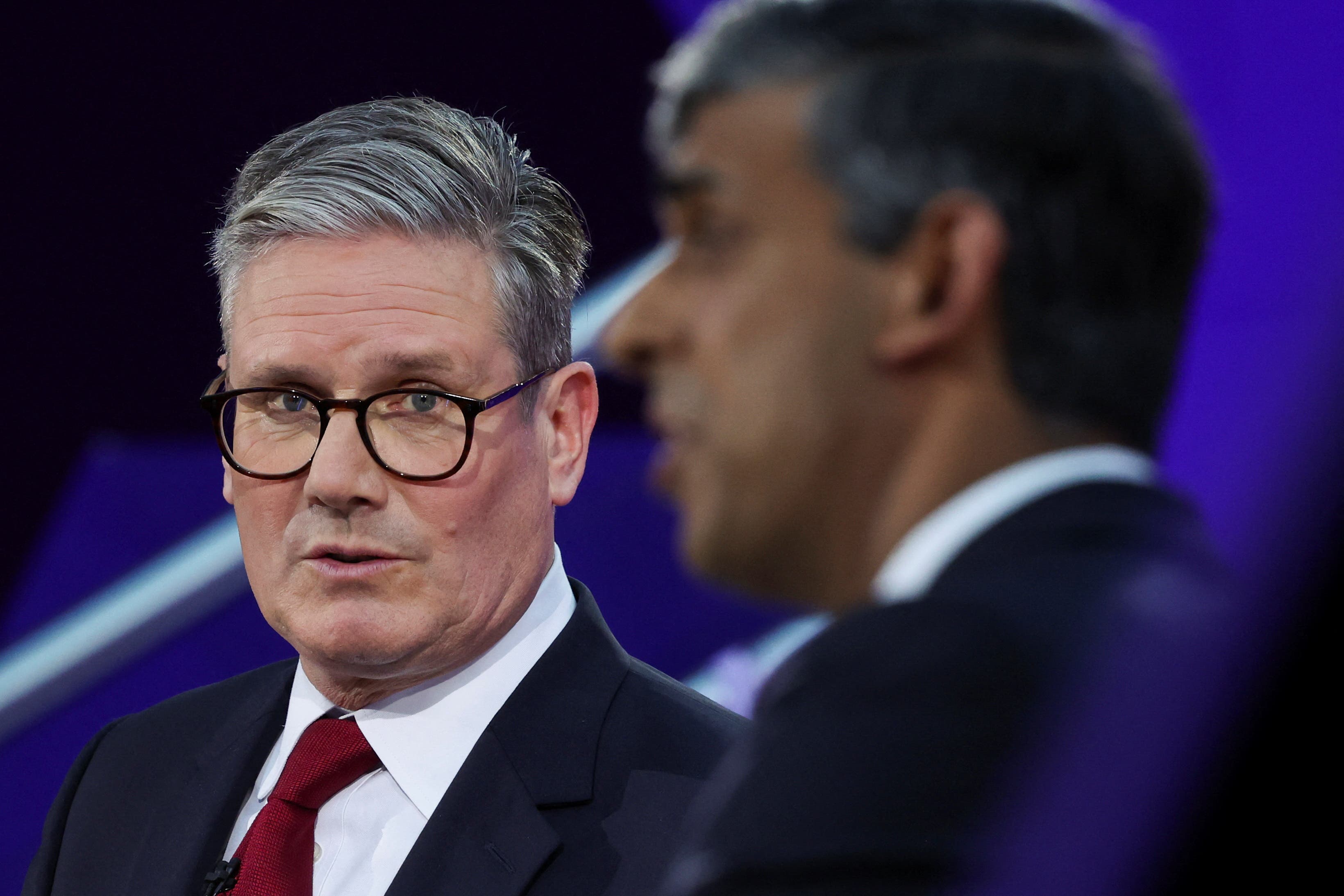 Labour leader Sir Keir Starmer and Prime Minister Rishi Sunak during their BBC head-to-head debate in Nottingham (Phil Noble/PA)