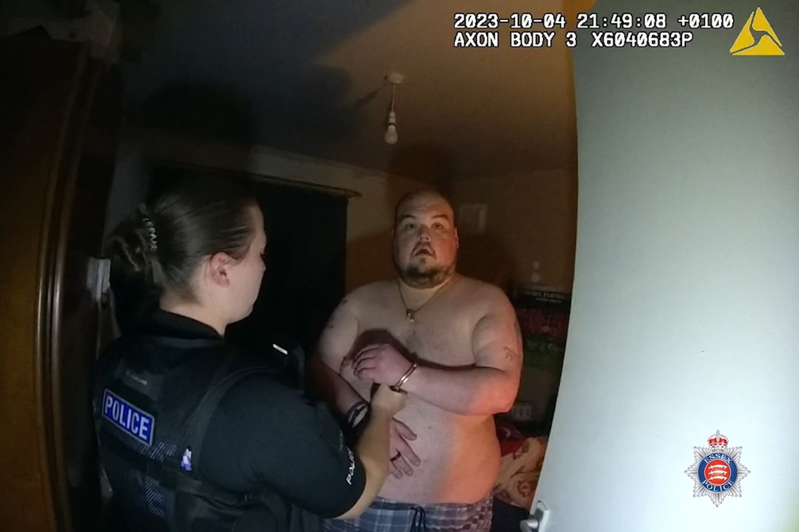 Screengrab from police body-worn video footage of the arrest of Gavin Plumb, who is accused of a plot to kidnap, rape and murder the TV presenter Holly Willoughby (Essex Police/PA)