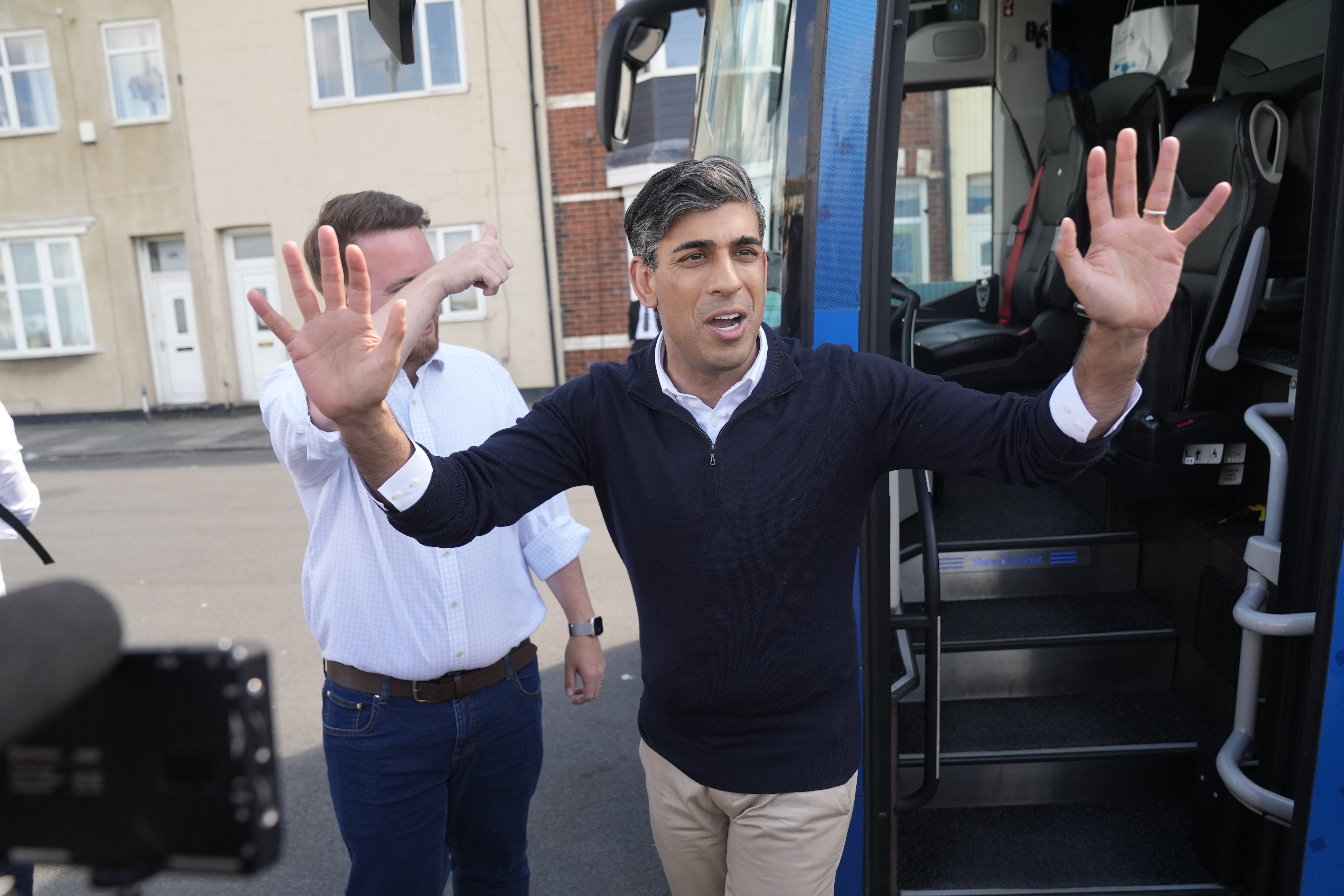 Prime Minister Rishi Sunak arrives in Redcar, north Yorkshire while on the General Election campaign trail (Danny Lawson/PA)