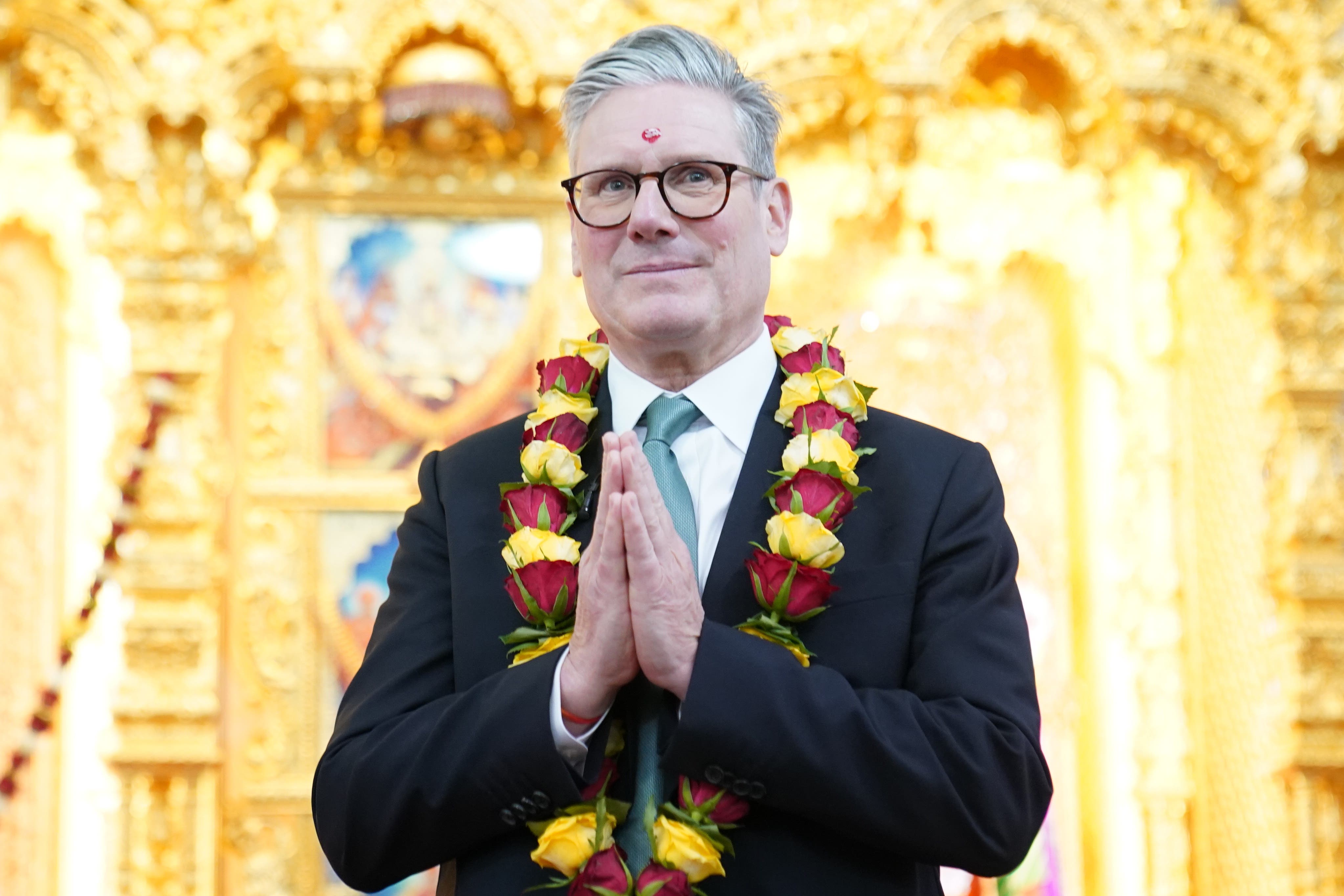 Labour leader Sir Keir Starmer visited the Shree Swaminarayan Mandir Kingsbury in London on Friday (Stefan Rousseau/PA)