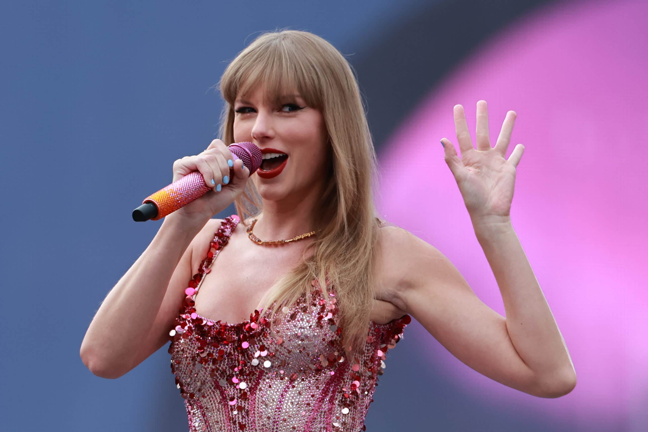 Taylor Swift performing on stage at the Aviva Stadium in Dublin (Liam McBurney/PA)