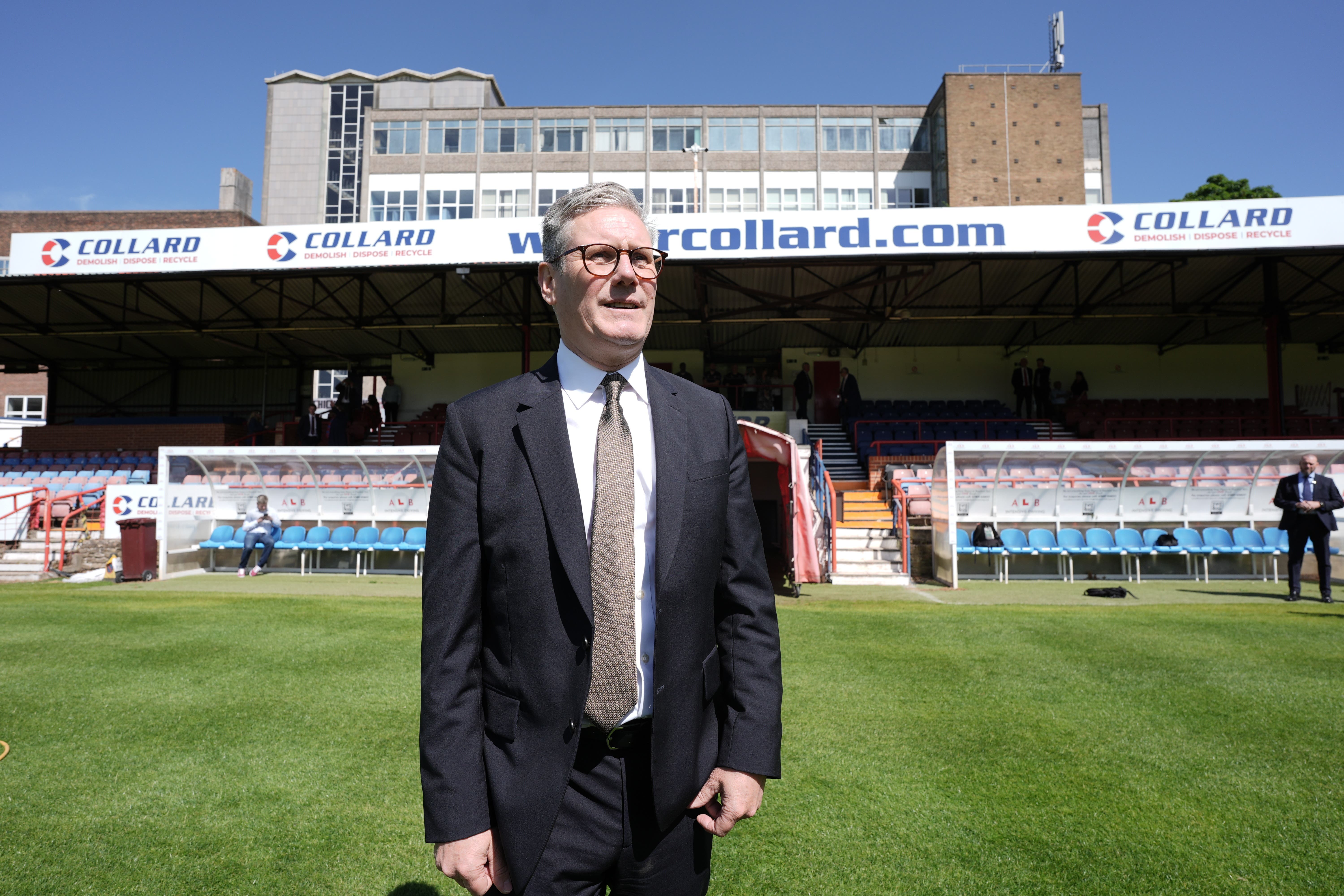 Labour Party leader Sir Keir Starmer met veterans at Aldershot Town Football Club (Stefan Rousseau/PA)